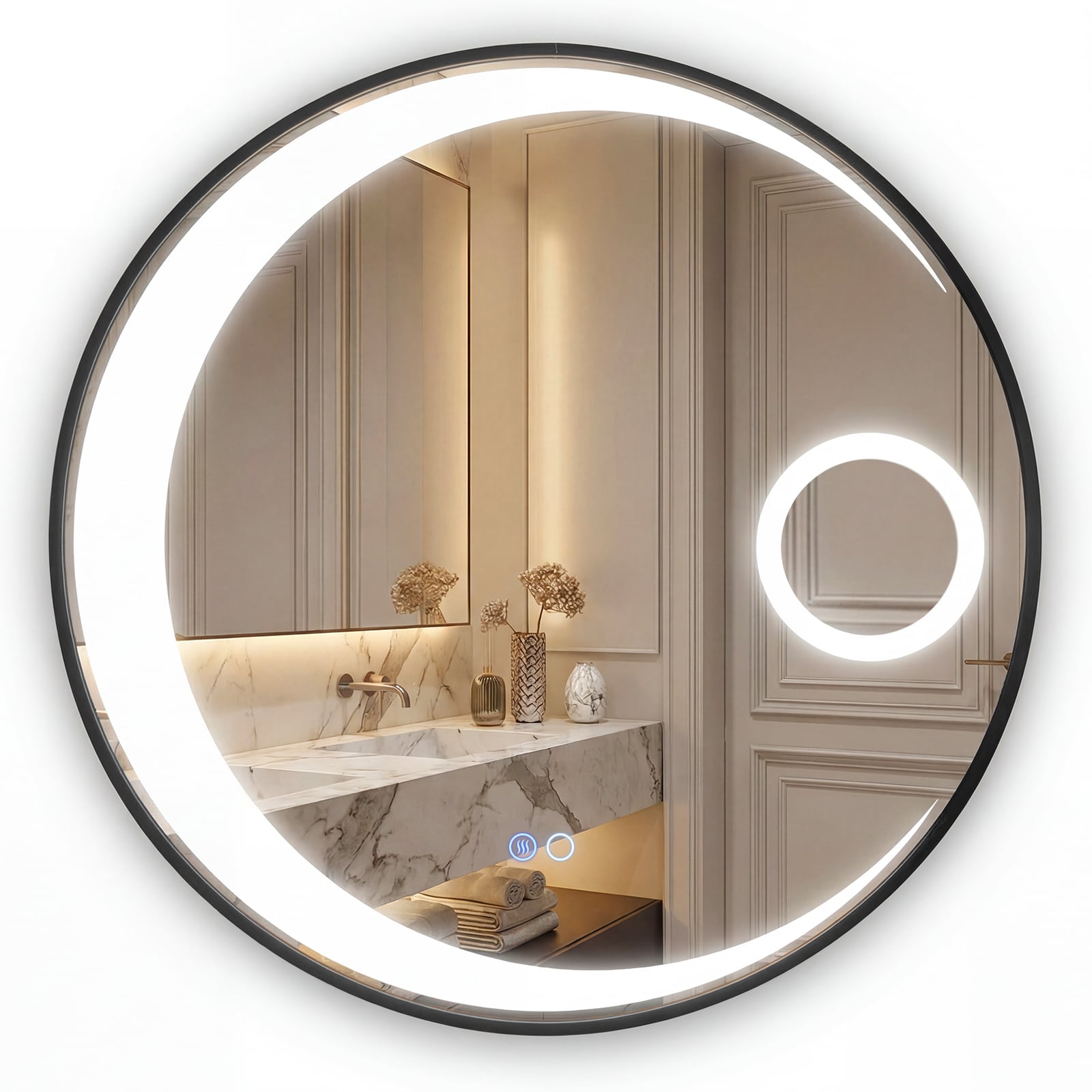 60cm LED Bathroom Mirror with Magnifier & 3 Colours-Black - Savings Store