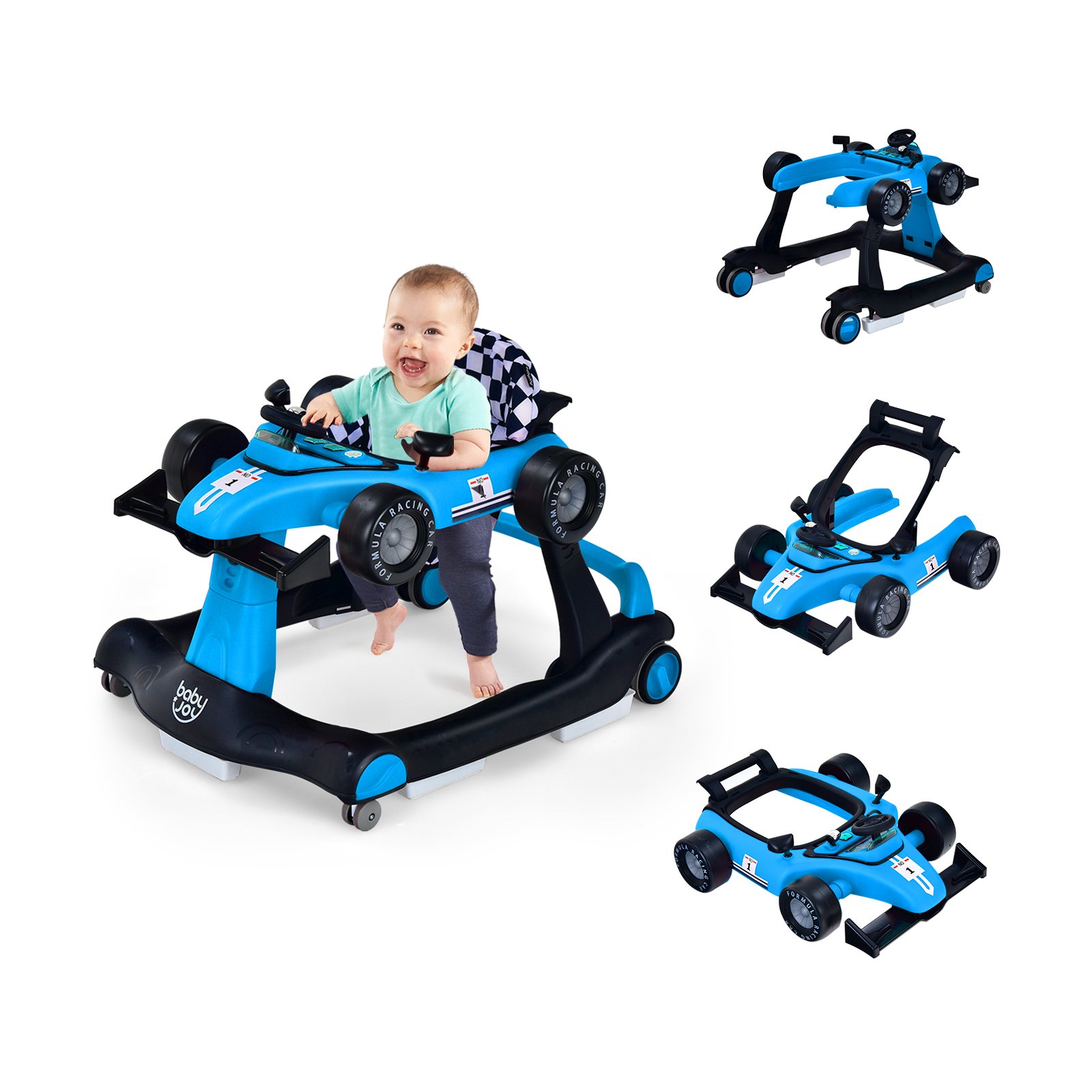 Baby Walker - 4-in-1 Baby Push Walker with Adjustable Height and Speed-Blue - Savings Store