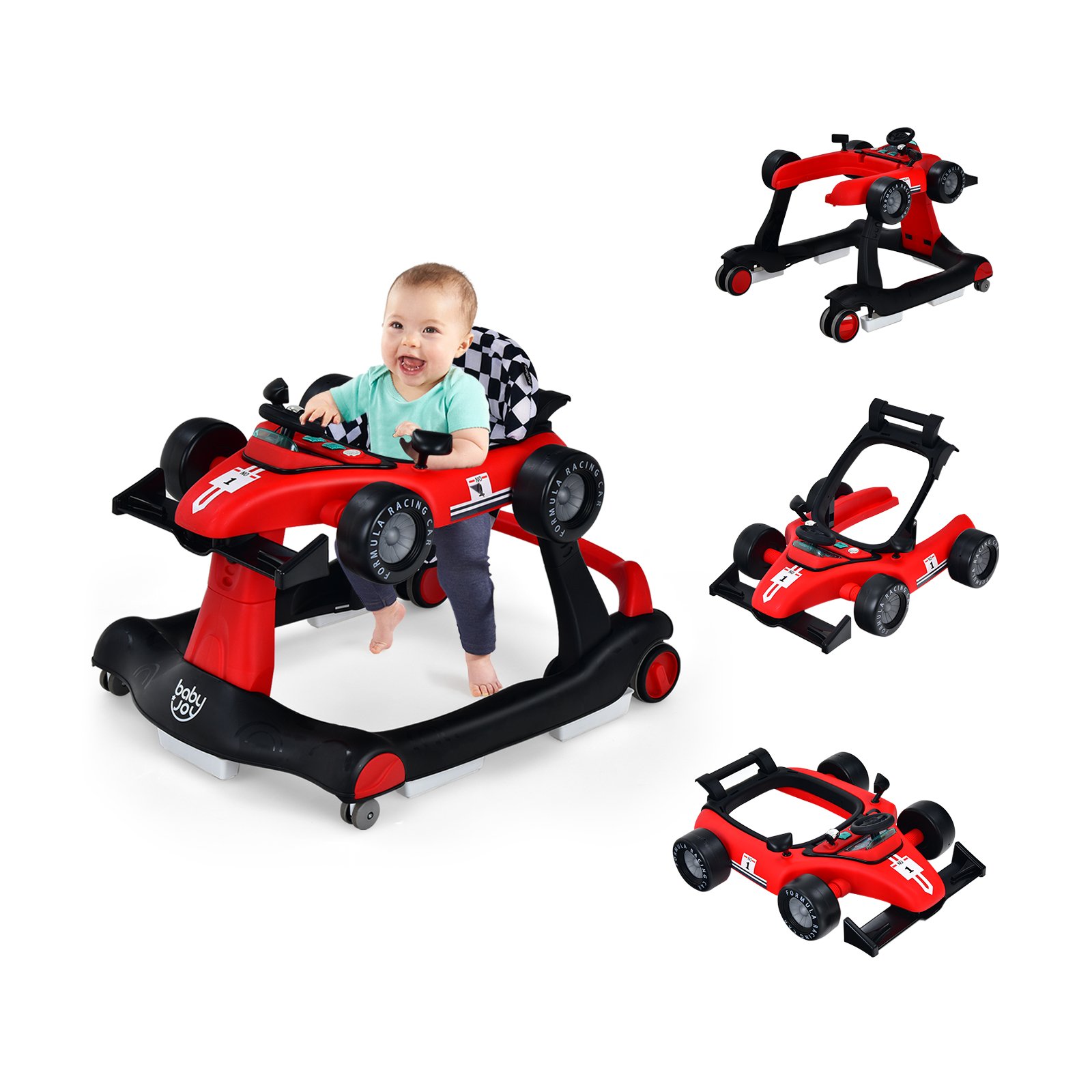 Baby Walker - 4-in-1 Baby Push Walker with Adjustable Height and Speed-Red - Savings Store