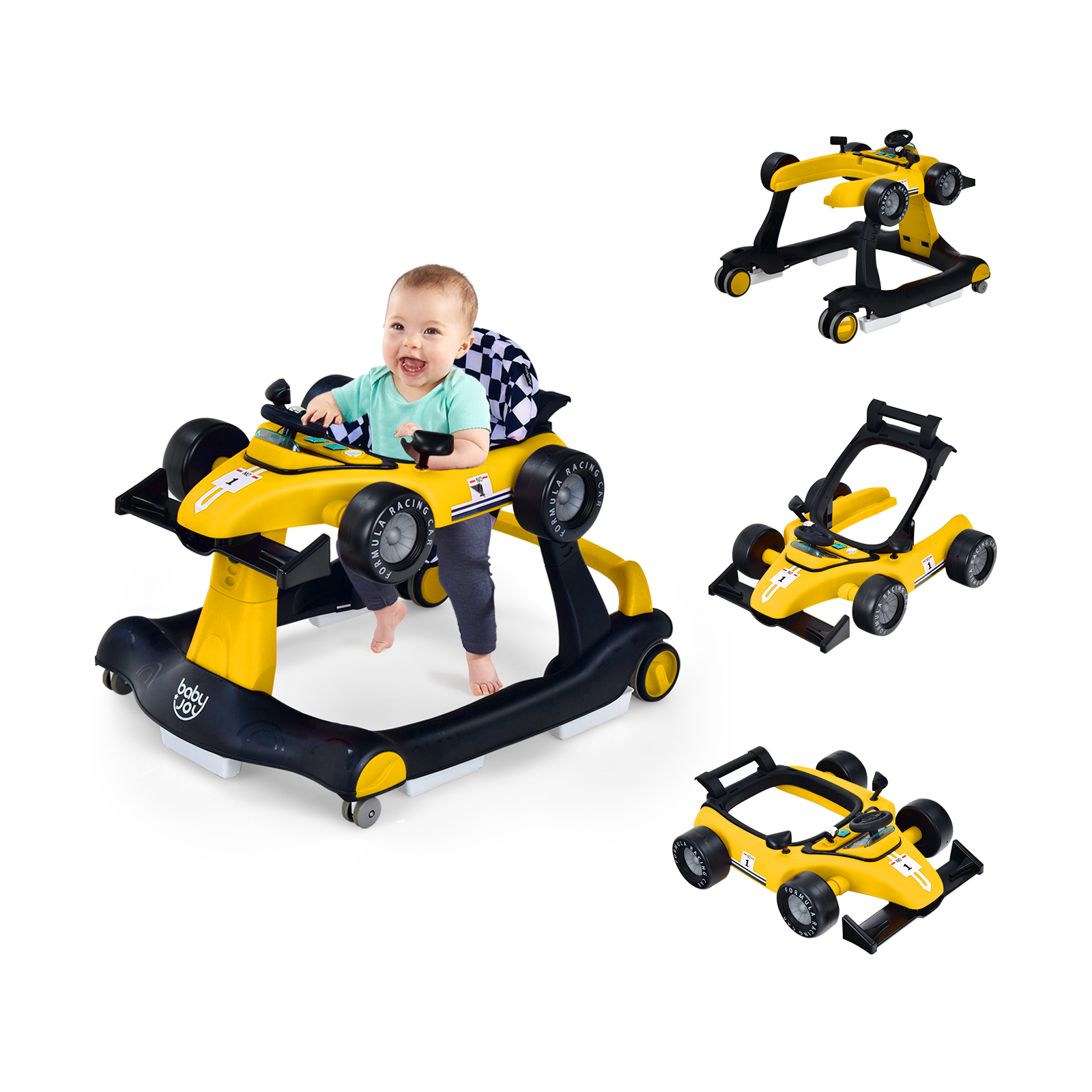 4-in-1 Baby Push Walker Adjustable Height and Speed - Yellow - Savings Store