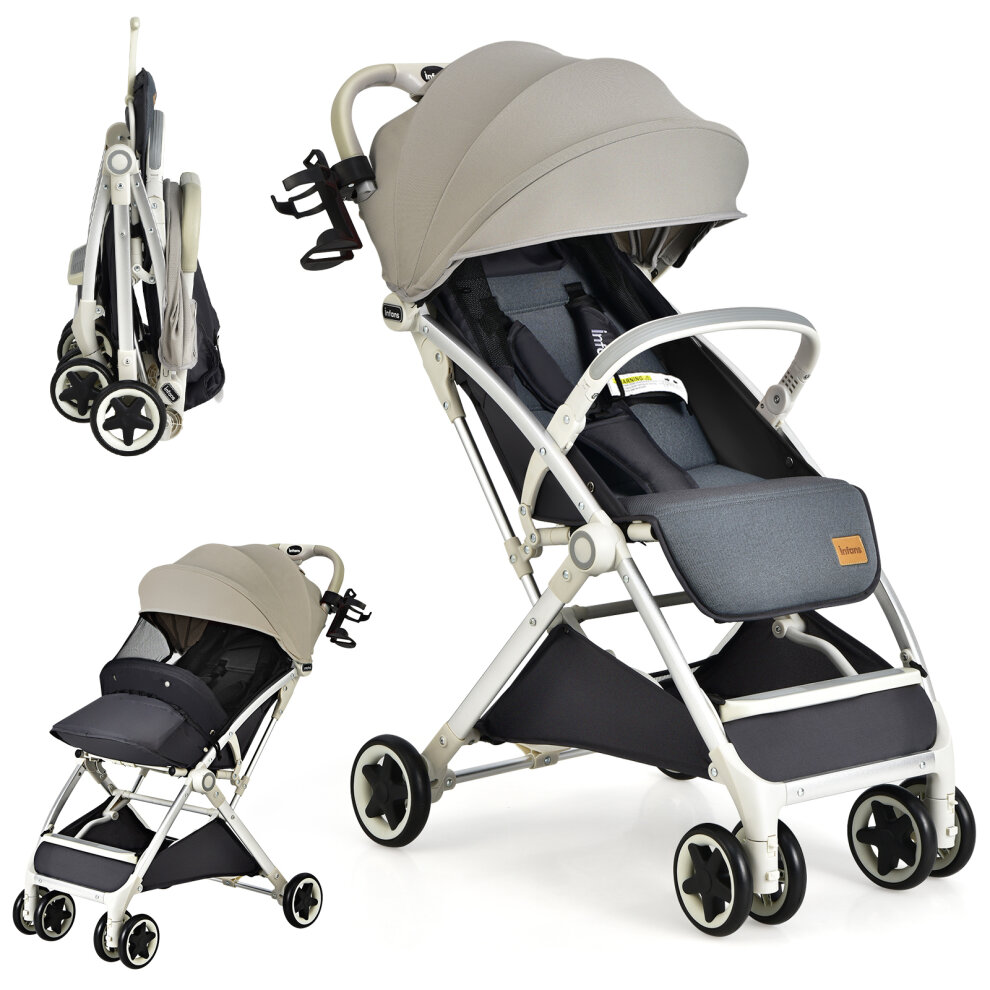 Folding Pushchair with Adjustable Backrest and Footrest-Light Grey - Savings Store