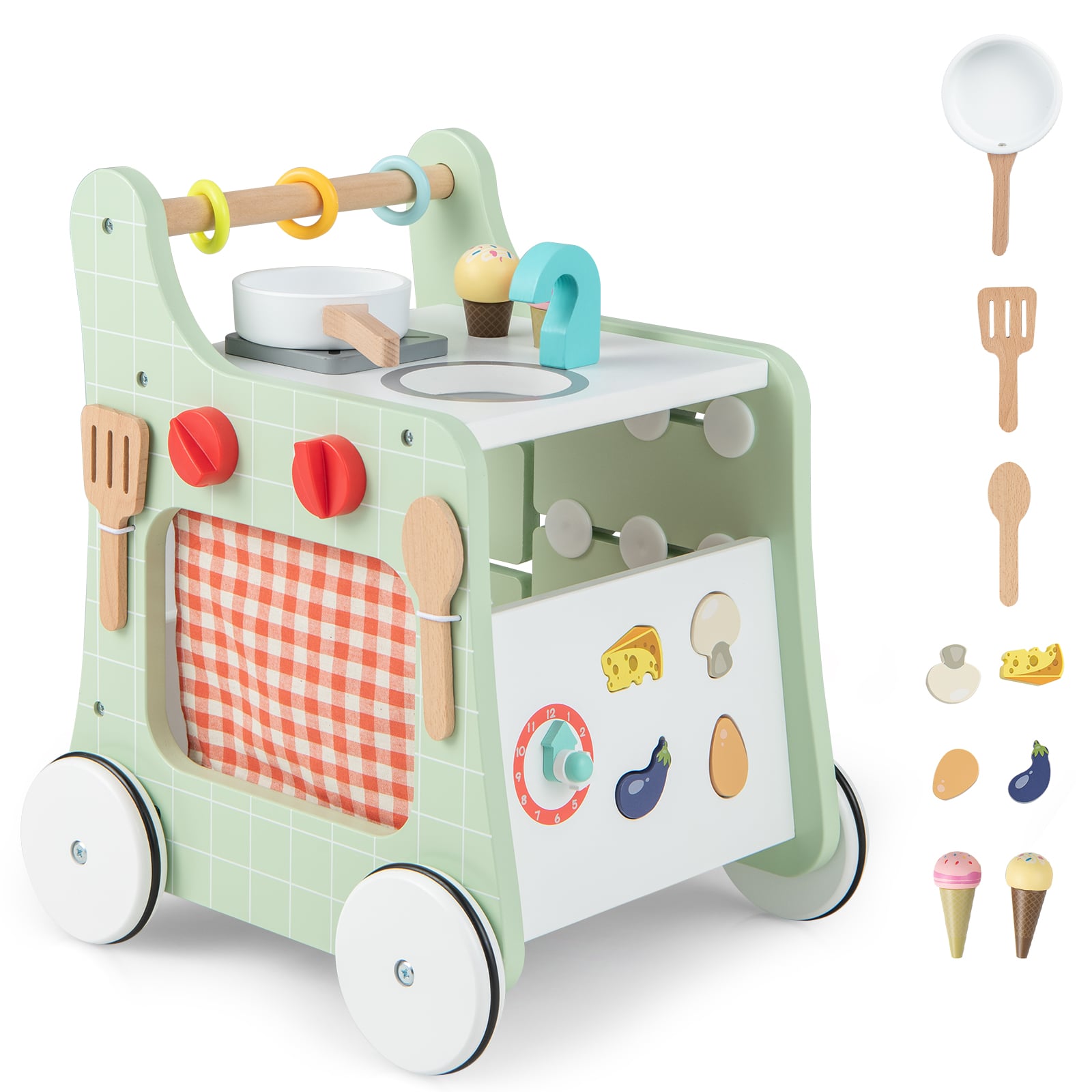 EMBERTIDE 6-in-1 Wooden Baby Stroller Push and Pull Learning Activity Center-Green - Savings Store