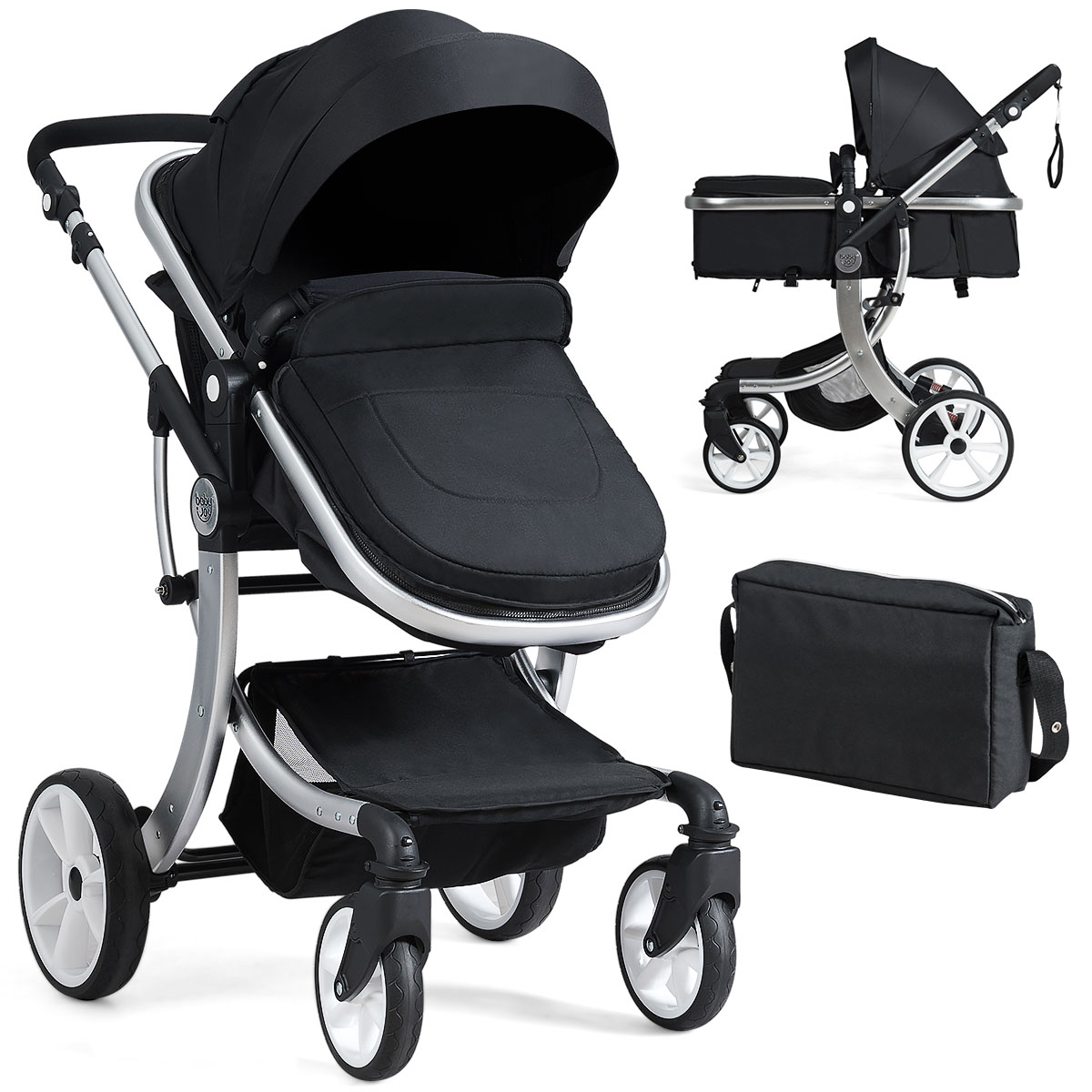 Foldable 2-in-1 Baby Stroller with Rain Cover and Mosquito Net - Black - Savings Store