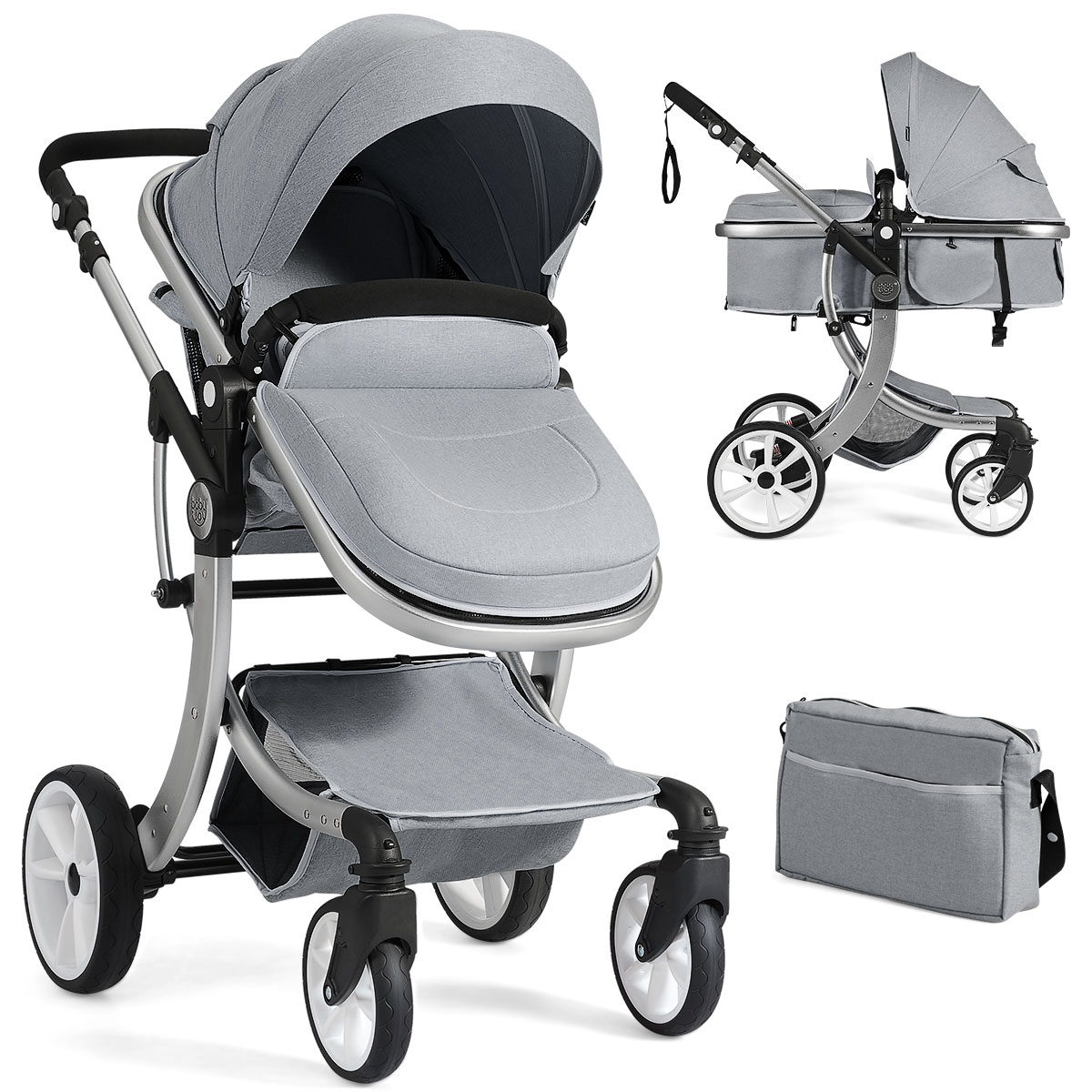 Foldable 2-in-1 Baby Stroller with Rain Cover and Mosquito Net - Grey - Savings Store