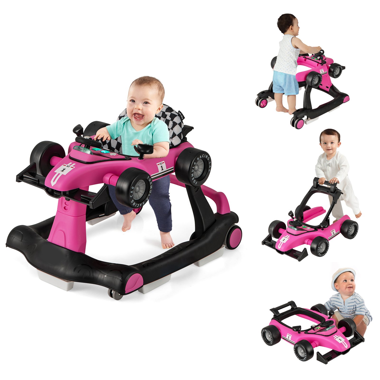 Baby Walker - 4-in-1 Baby Push Walker with Adjustable Height and Speed-Rose - Savings Store
