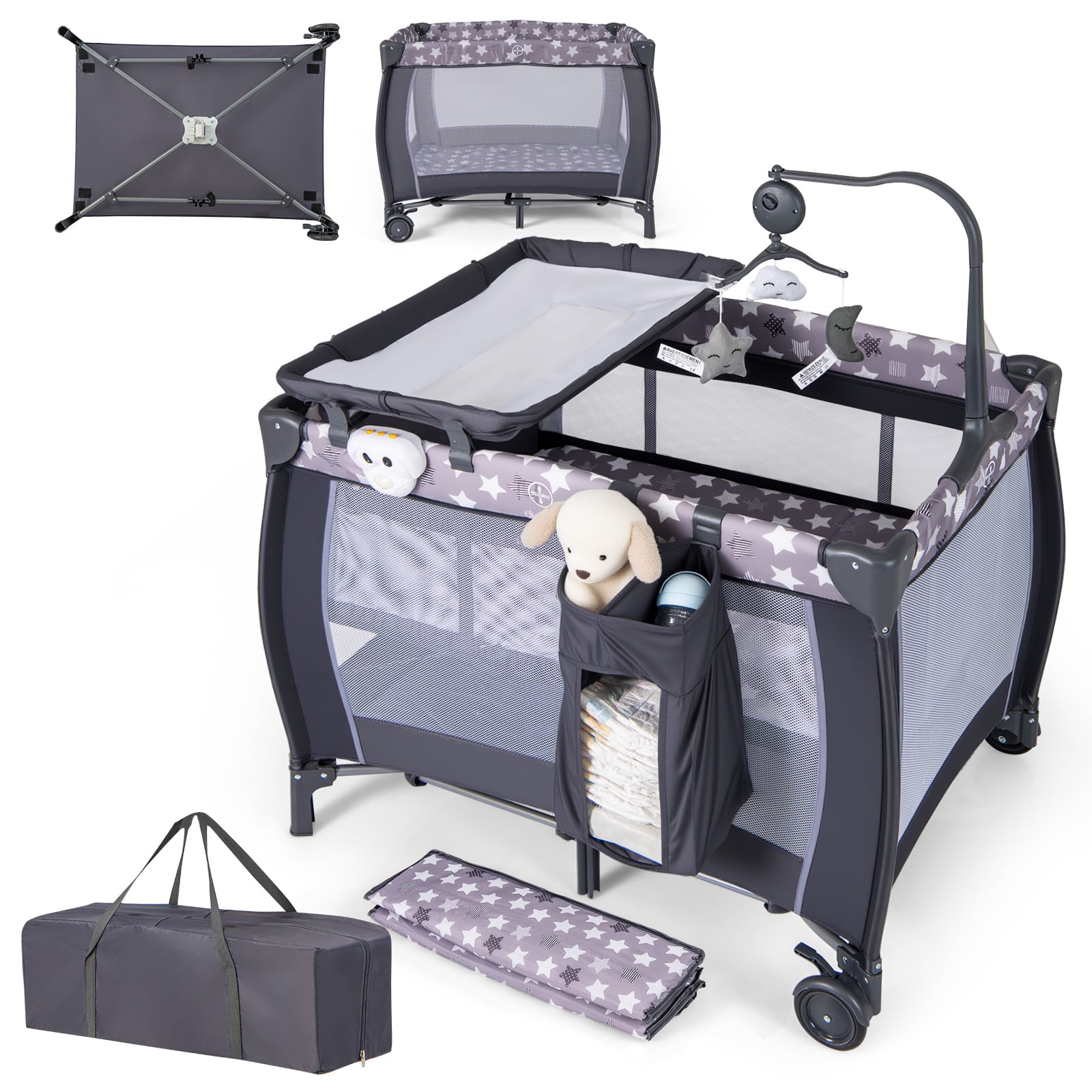 NIVEN 3-in-1 Baby Activity Centre Foldable with Changing Table-Grey - Savings Store