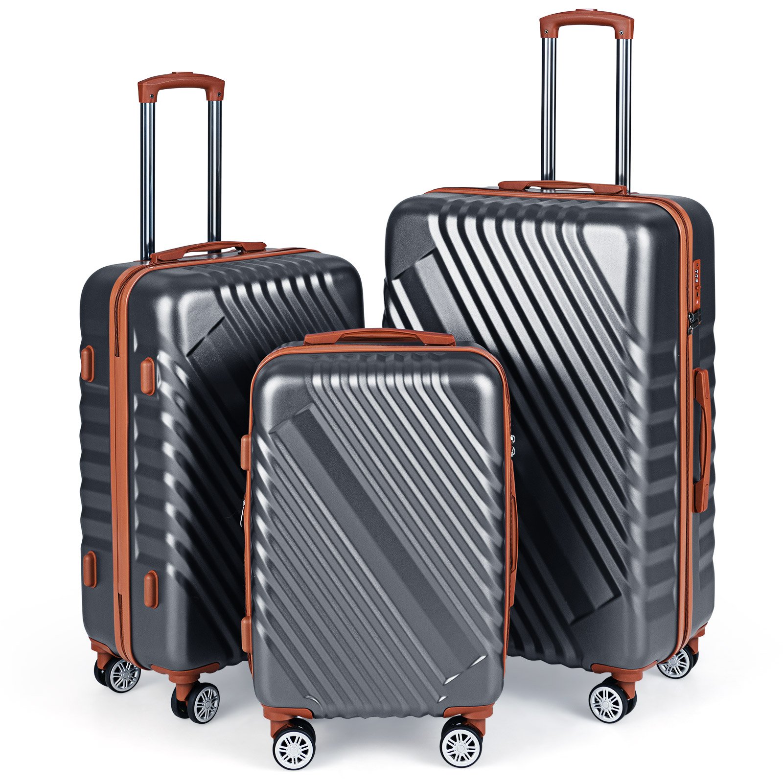 LUMISTRA Large/Medium/Small Carry on Suitcase Sets with Premium Wheels and TSA Approved Lock-Grey - Savings Store