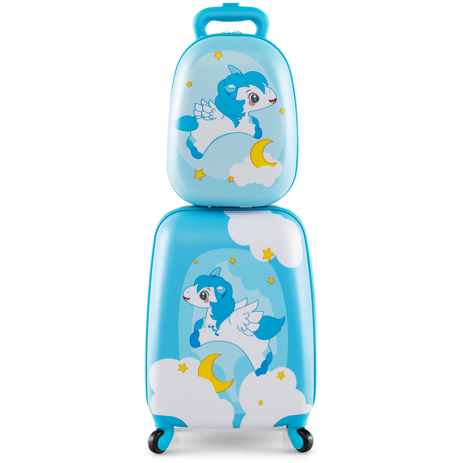 2 Pieces Kids Luggage Set with Wheels and Height Adjustable Handle-Light Blue - Savings Store