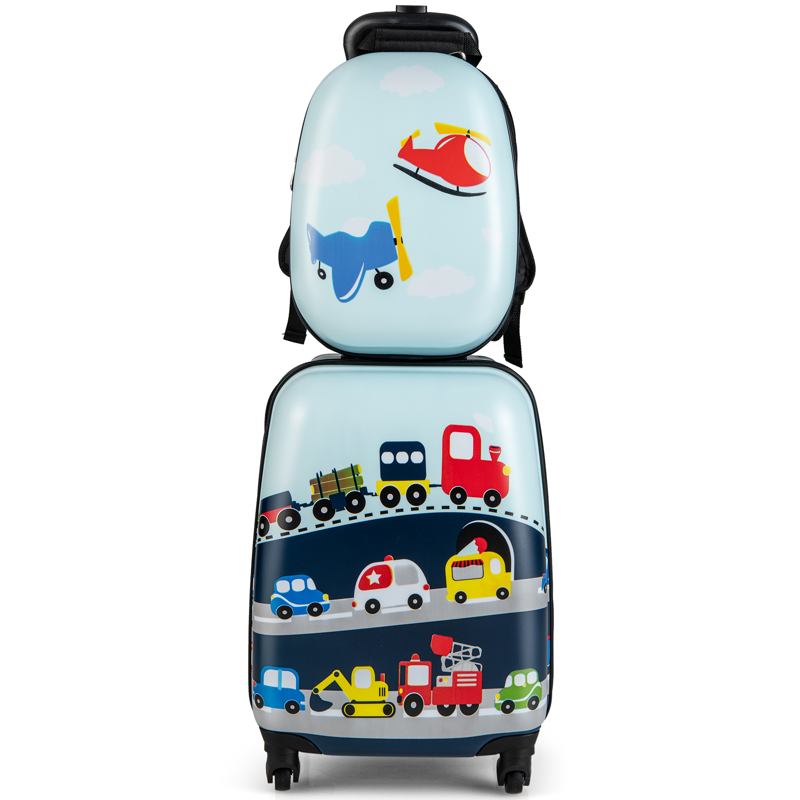 2 Pieces Kids Luggage Set with Wheels and Height Adjustable Handle-Blue - Savings Store