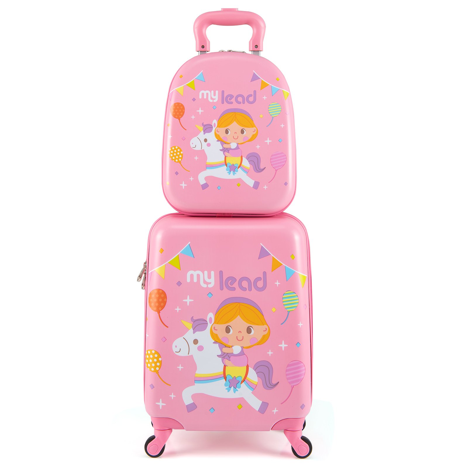 STARVEIL 2 Pieces Kid Luggage Set with 4 Spinner Wheels and Telescopic Handle-Pink - Savings Store
