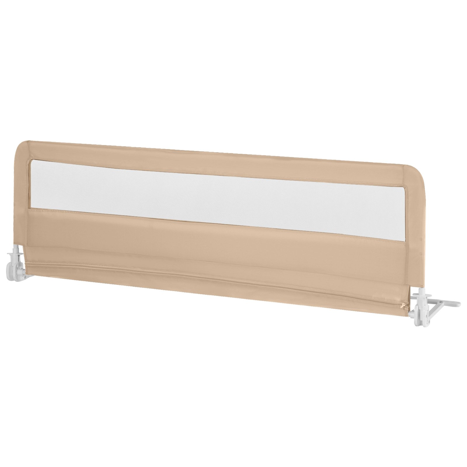 Baby Safety Rail - 180CM Foldable Baby Bed Rail Guard with Removable Cover and Safety Strap-Beige - Savings Store