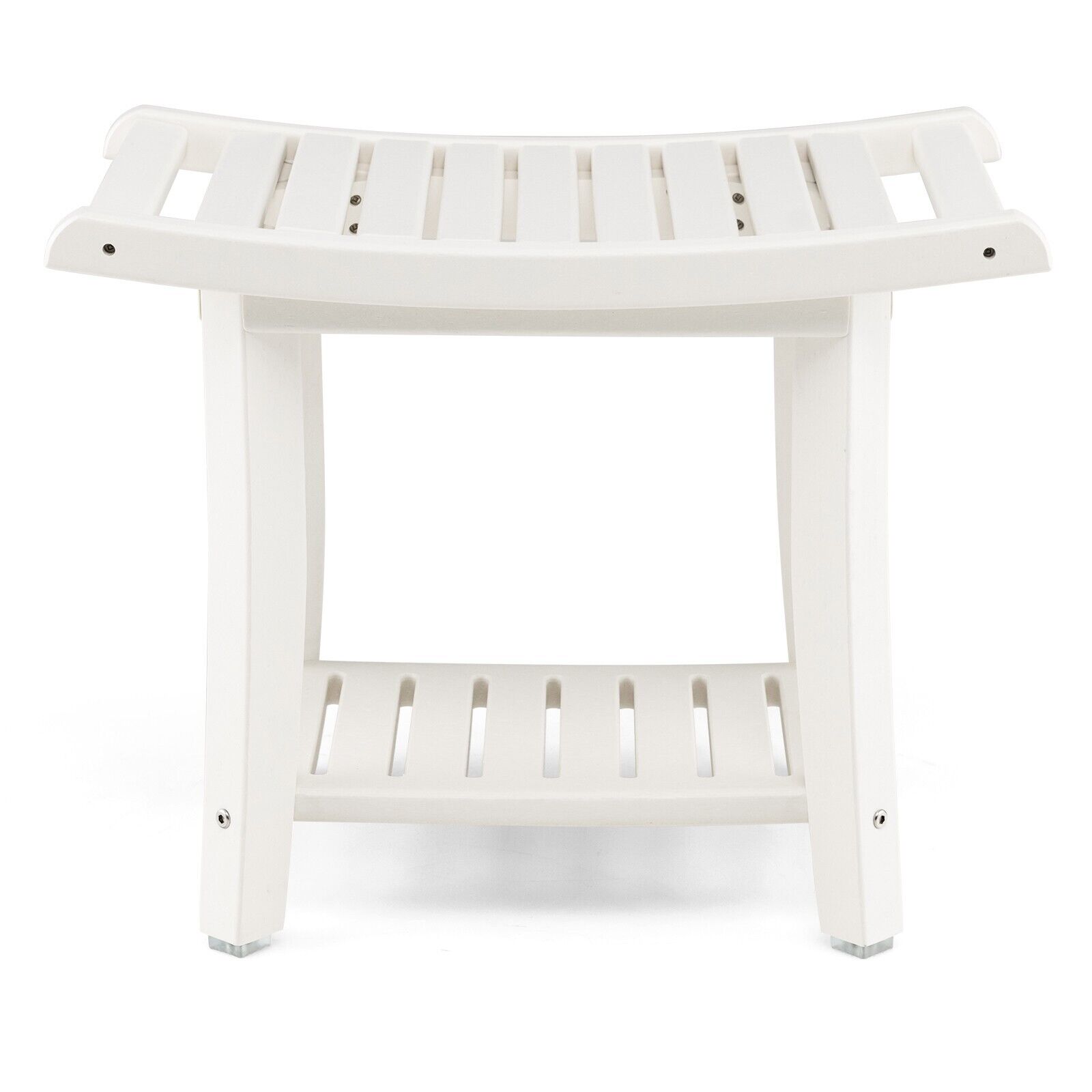 2-tier HDPE Waterproof Shower Bench with Curved Seat-White - Savings Store
