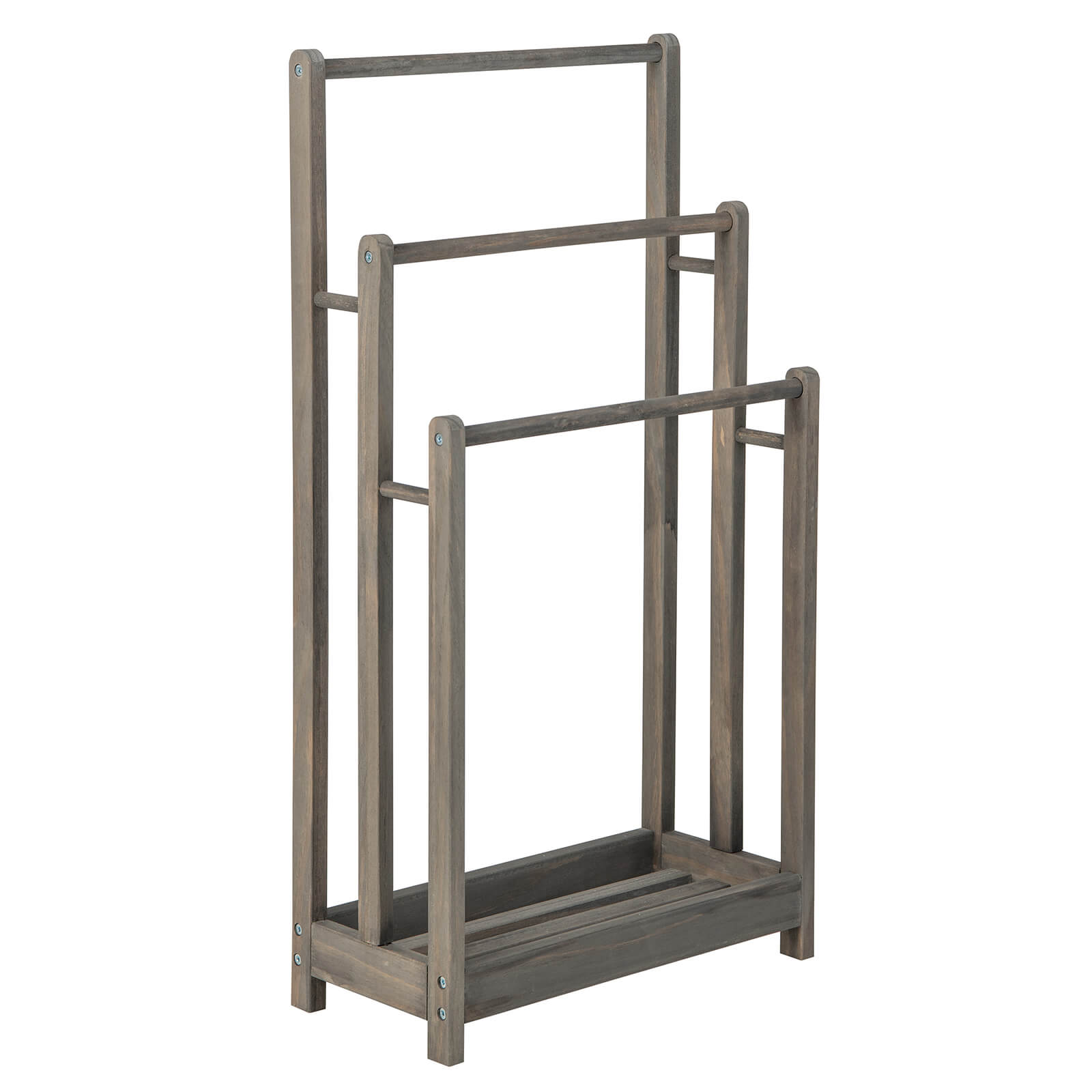 Freestanding Wood Towel Rack with 3 Individual Bars and Bottom Storage Shelf-Grey - Savings Store