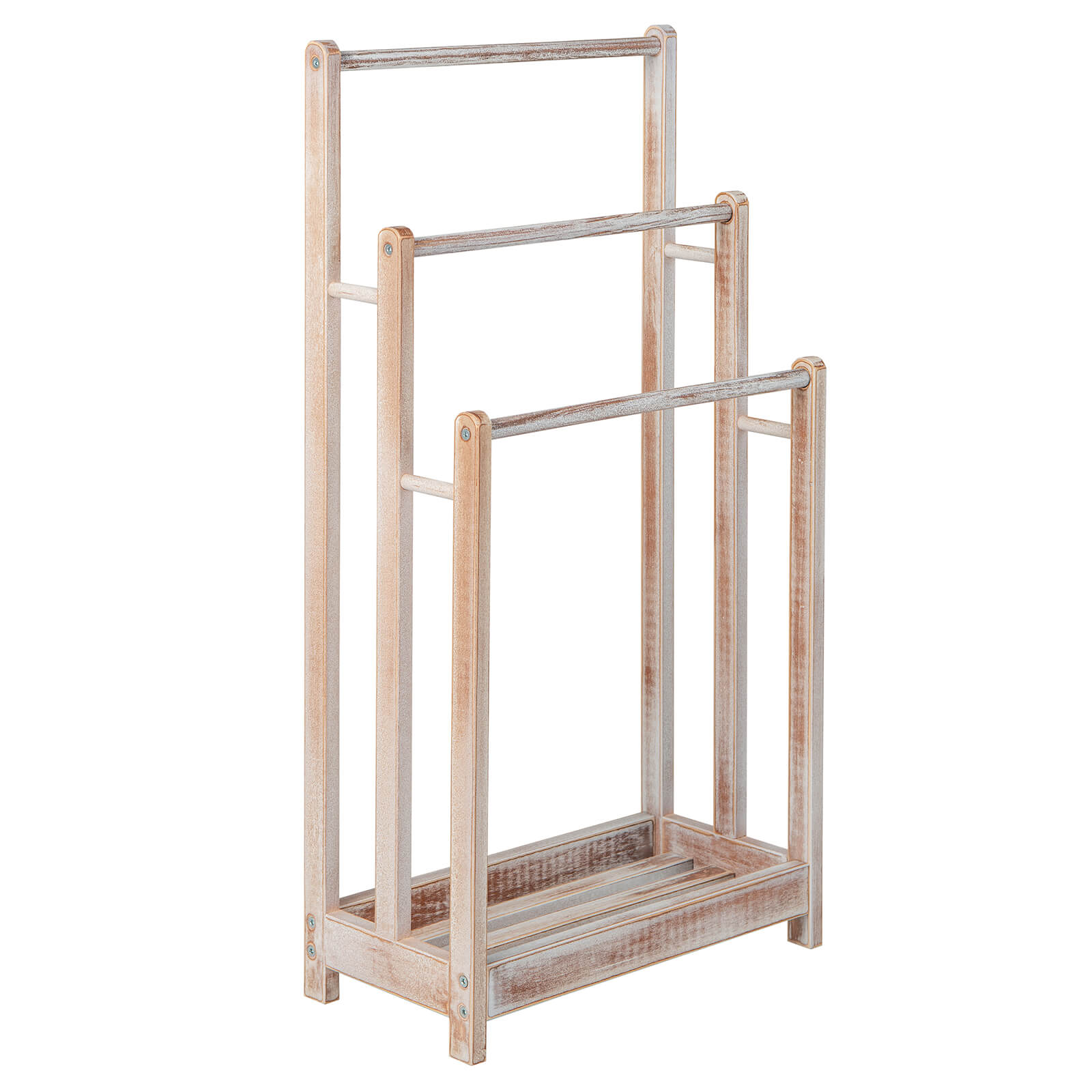 Freestanding Wood Towel Rack with 3 Individual Bars and Bottom Storage Shelf-White - Savings Store