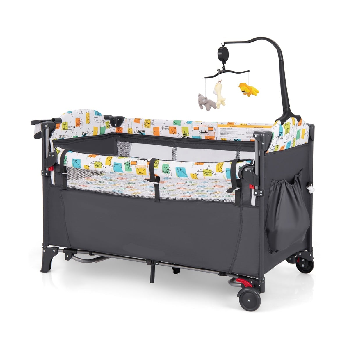 LUMARO 5-in-1 Baby Bassinet Bedside Sleeper with Diaper Changer and Hanging Toys-Grey - Savings Store