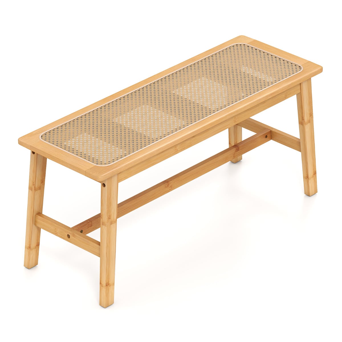 Bamboo Entryway Dining Bench with Handwoven Rattan Seat-Natural - Savings Store