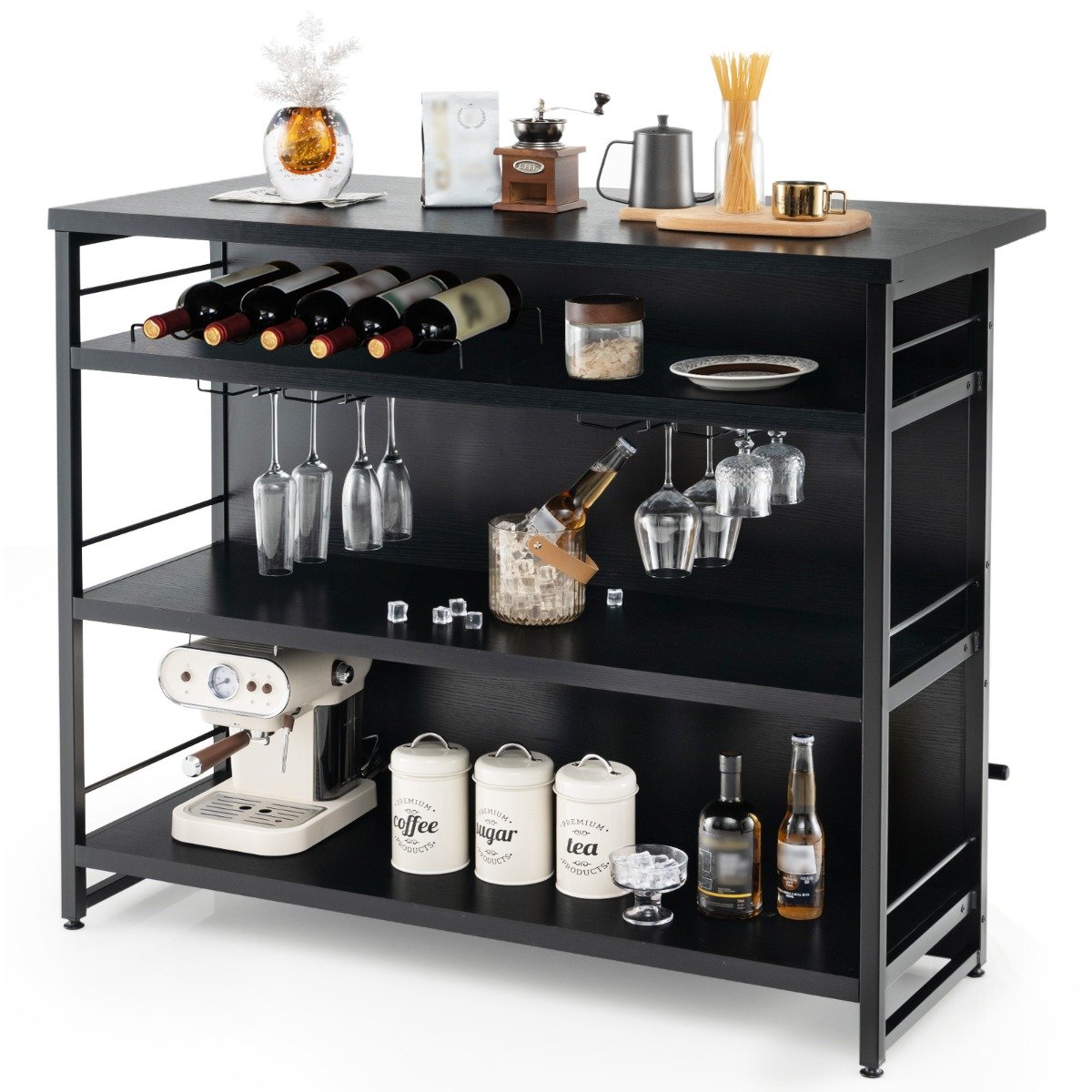 IVTYRA Industrial Home Bar Unit with 3 Open Shelves-Black - Savings Store