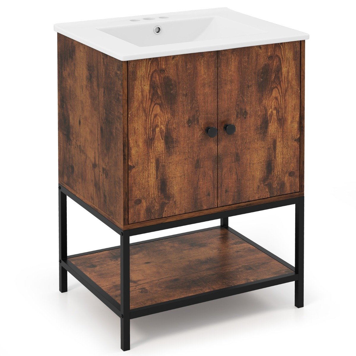 Bathroom Vanity Unit with Basin and Ceramic Sink-Brown - Savings Store