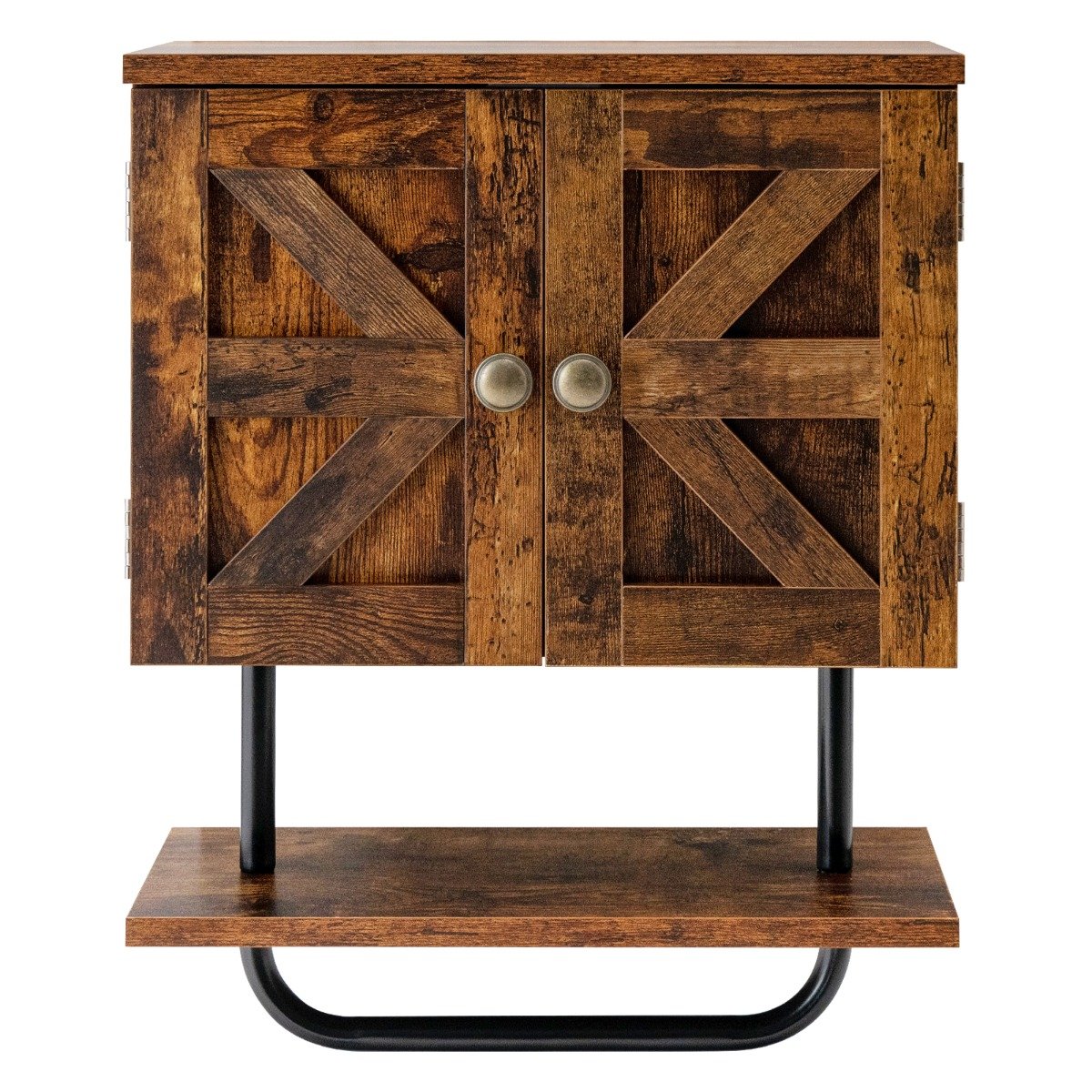 REVEOV Bathroom Wall Cabinet with Double Door and Open Shelf and Towel Rack-Rustic Brown - Savings Store