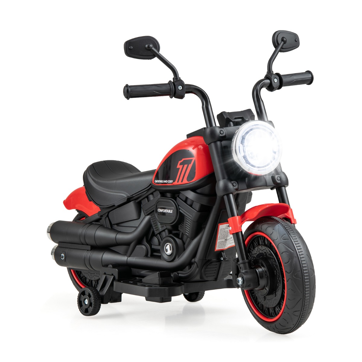 Battery Powered Motorbike with Training Wheels and Threaded Tires for Toddlers - Red - Savings Store