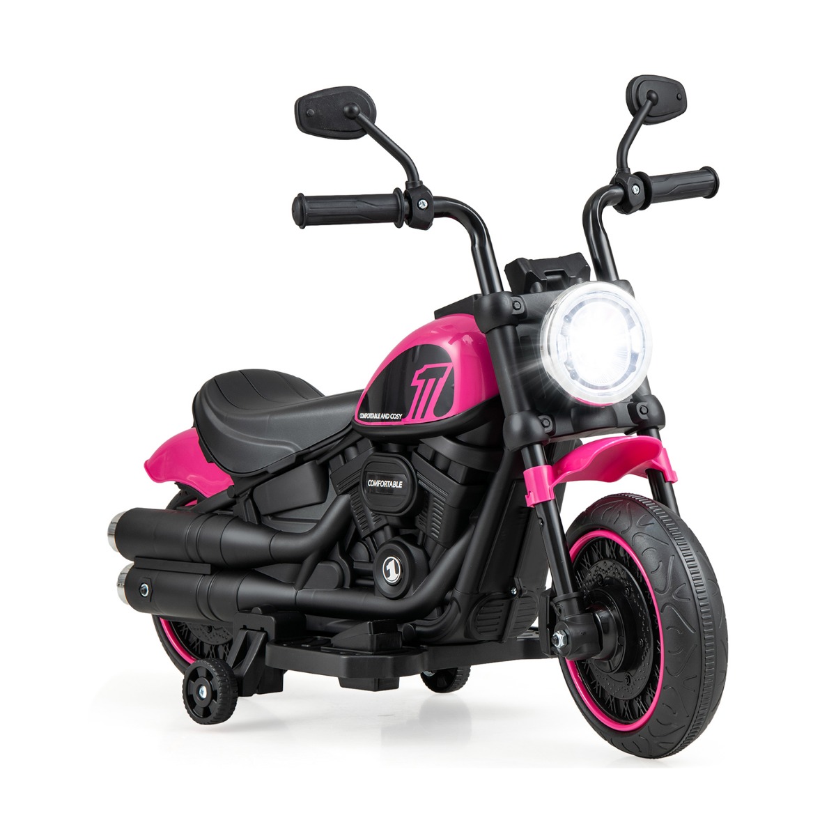 Battery Powered Motorbike with Training Wheels and Threaded Tires for Toddlers - Pink - Savings Store