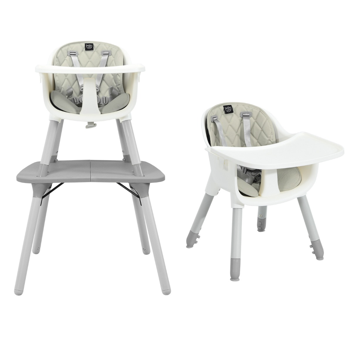 Convertible Baby High Chair with 2-Position Tray - Grey - Savings Store