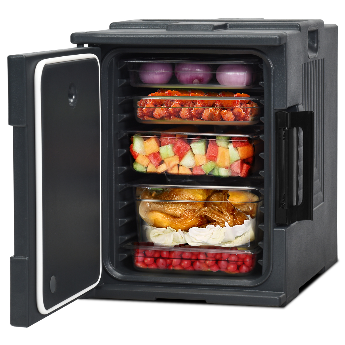 Front-Loading Insulated Food Pan Carrier for 6 Full-Size Pans-Black - Savings Store