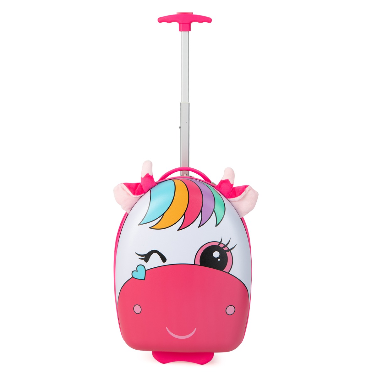 16 Inch Kids Luggage with Light-up Wheels and Telescopic Handle-Pink Horse - Savings Store