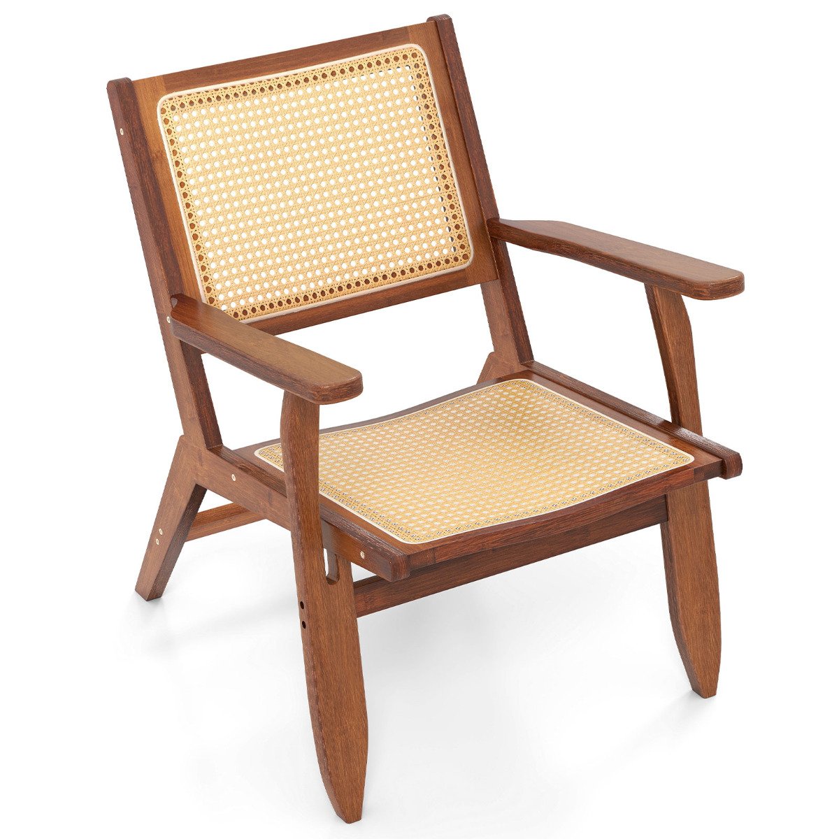 Boho Rattan Accent Chair with Solid Bamboo Wood-Walnut - Savings Store
