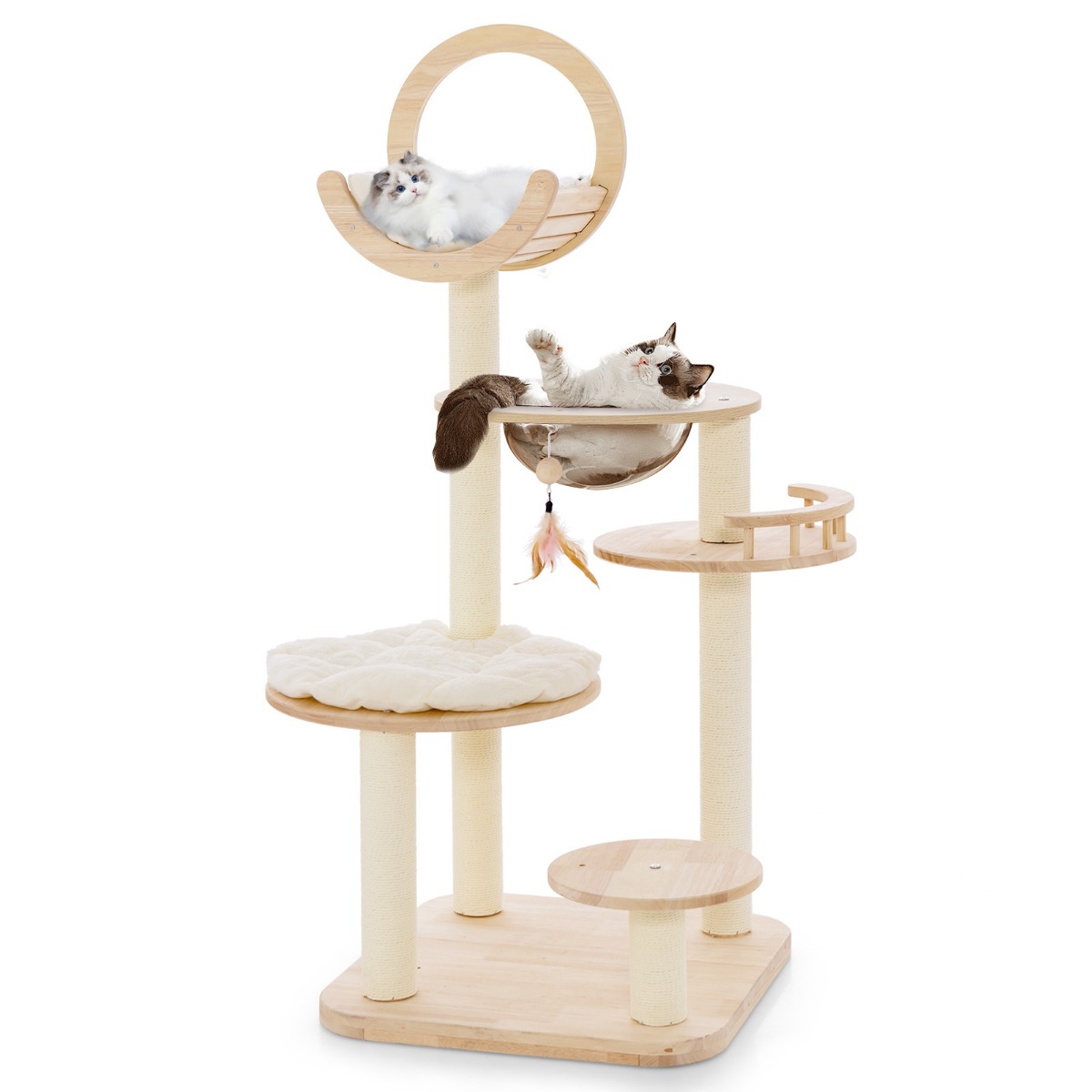 4-in-1 Large Wooden Cat Tower with Space Capsule Nest and Sisal Scratching Posts - Savings Store