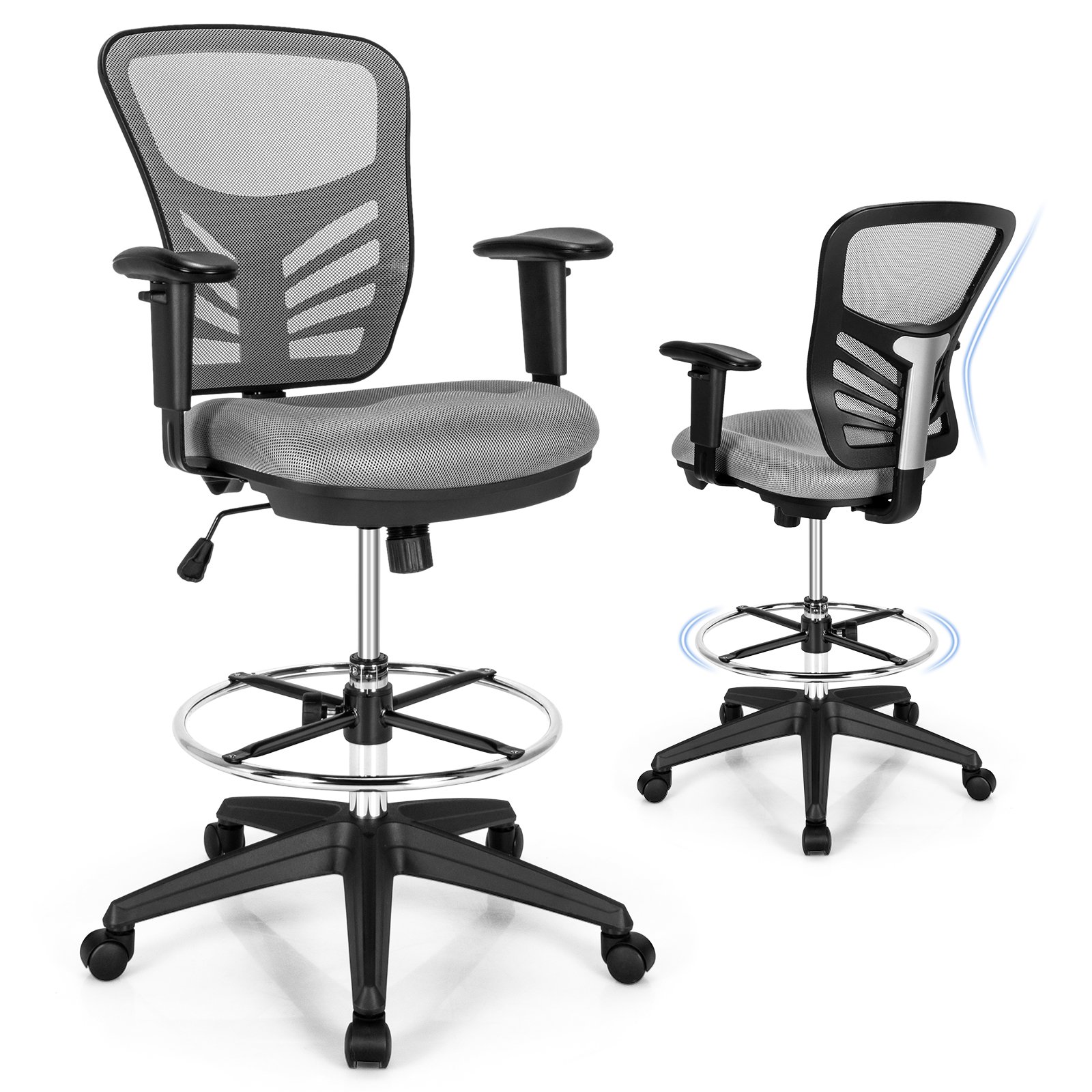 ONON Mesh Drafting Chair with Adjustable Footrest-Grey - Savings Store
