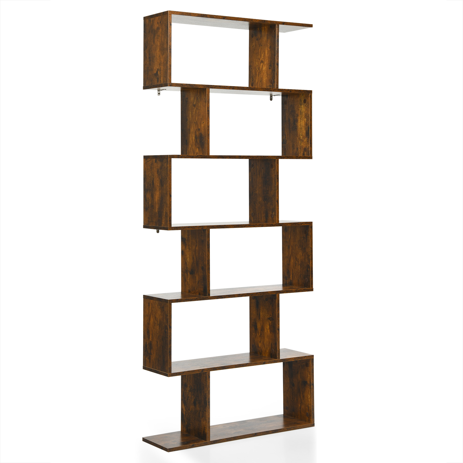 6-tier S-shaped Wooden Industrial Bookshelf-Brown - Savings Store