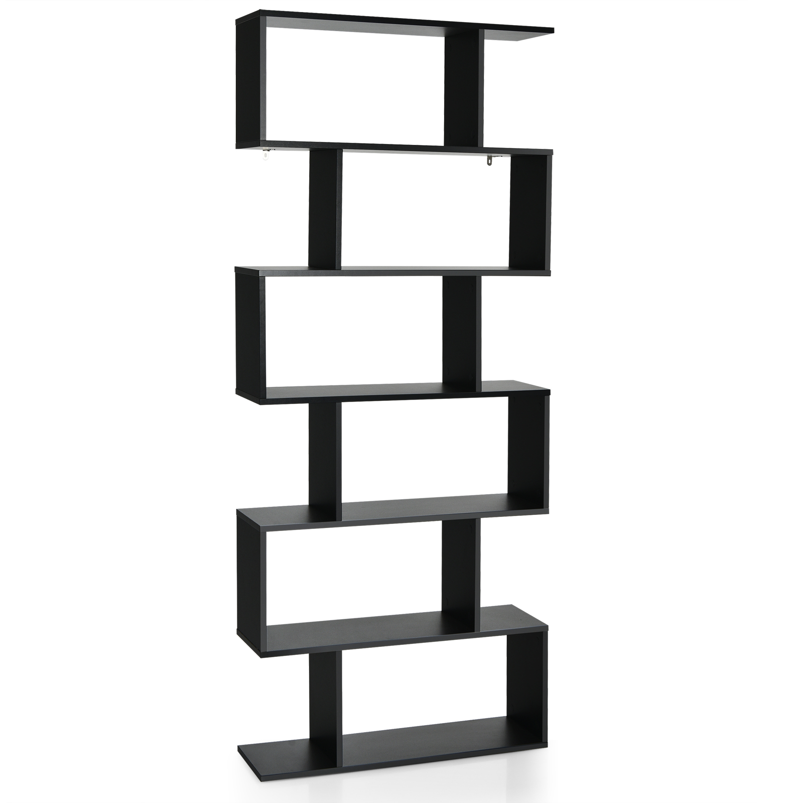 6-tier S-shaped Wooden Industrial Bookshelf-Black - Savings Store