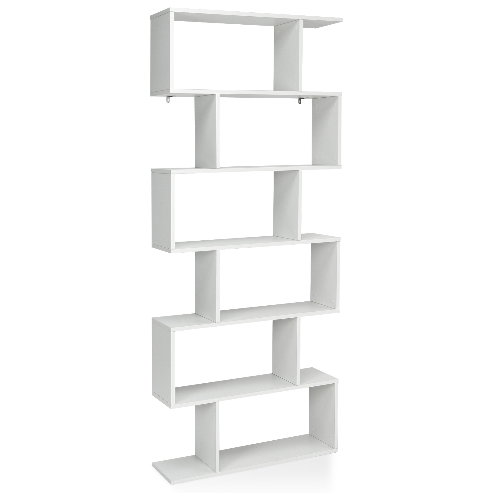 6-tier S-shaped Wooden Industrial Bookshelf-White - Savings Store