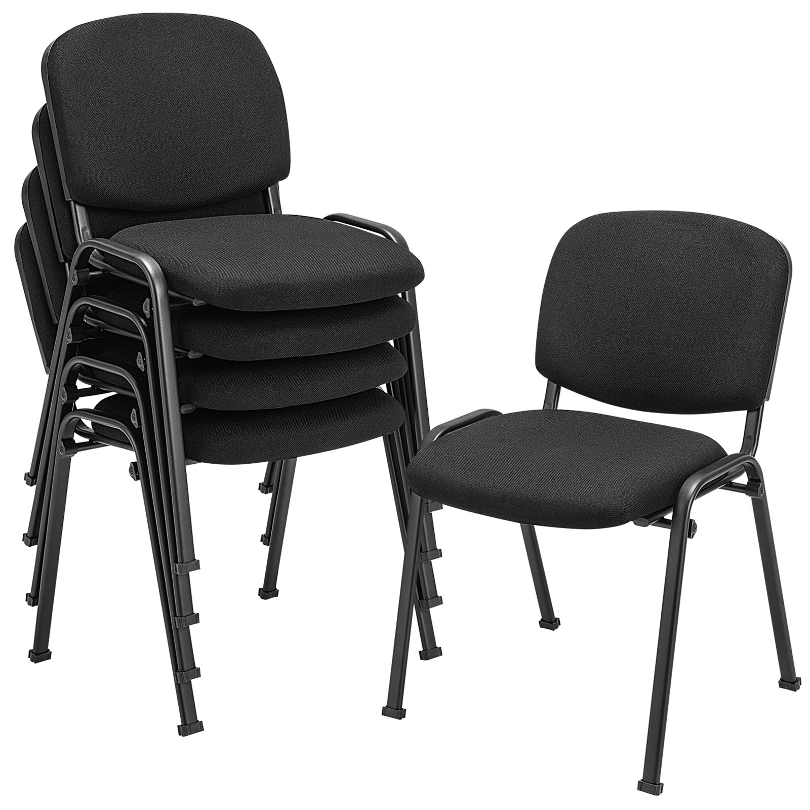 Office Chair - Set of 5 Conference Room Chairs with Upholstered Back and Seat Black 56cm - Savings Store
