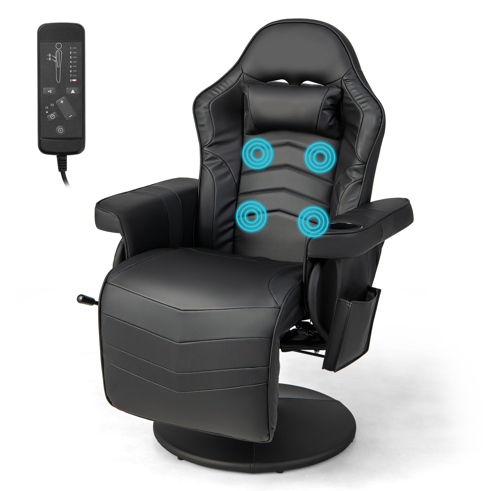 Office Chair - Electric Massage Gaming Chair with Cup Holder and Side Pouch Black 80cm - Savings Store