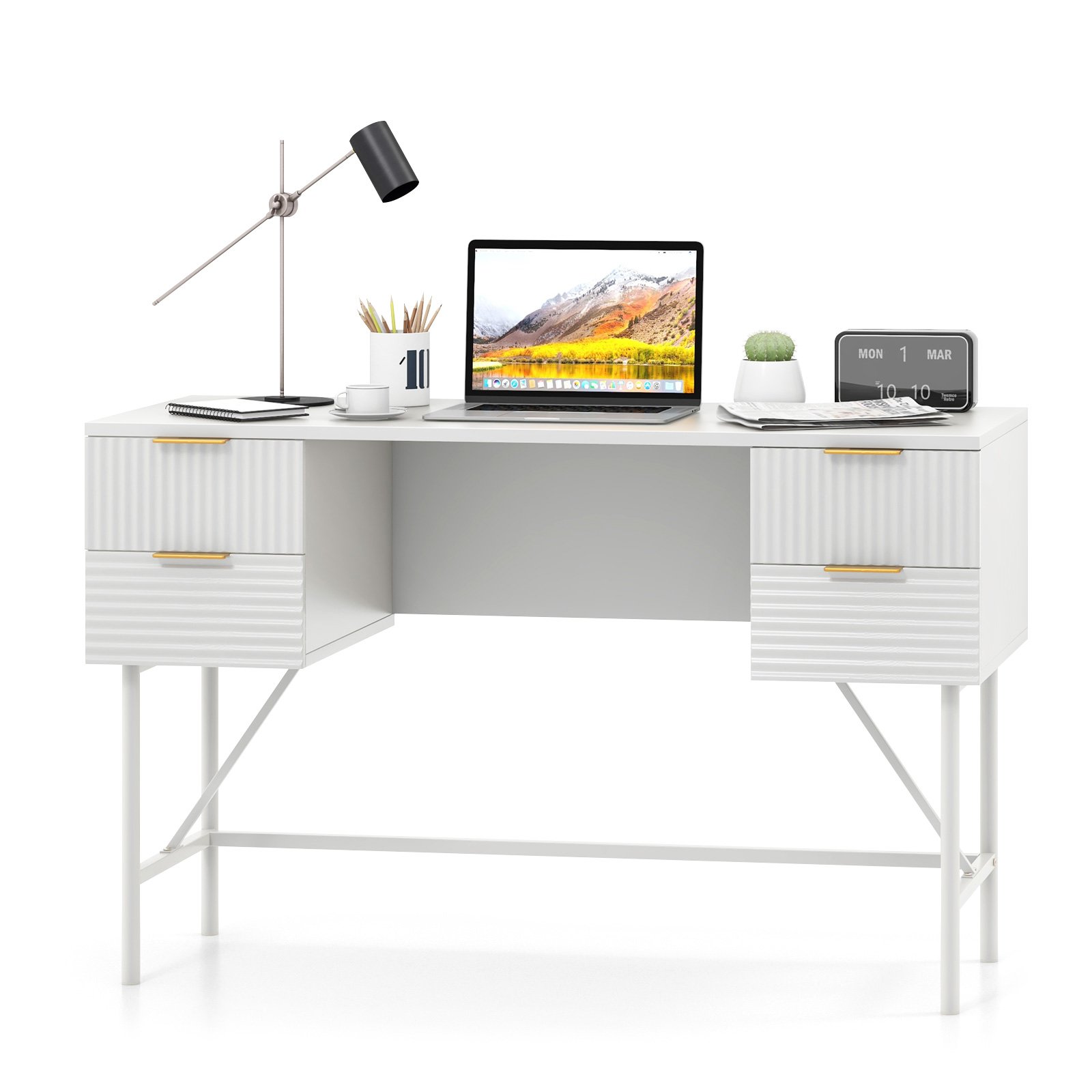 Computer Desk - Modern Computer Desk with 4 Drawers and Storage White 120cm - Savings Store