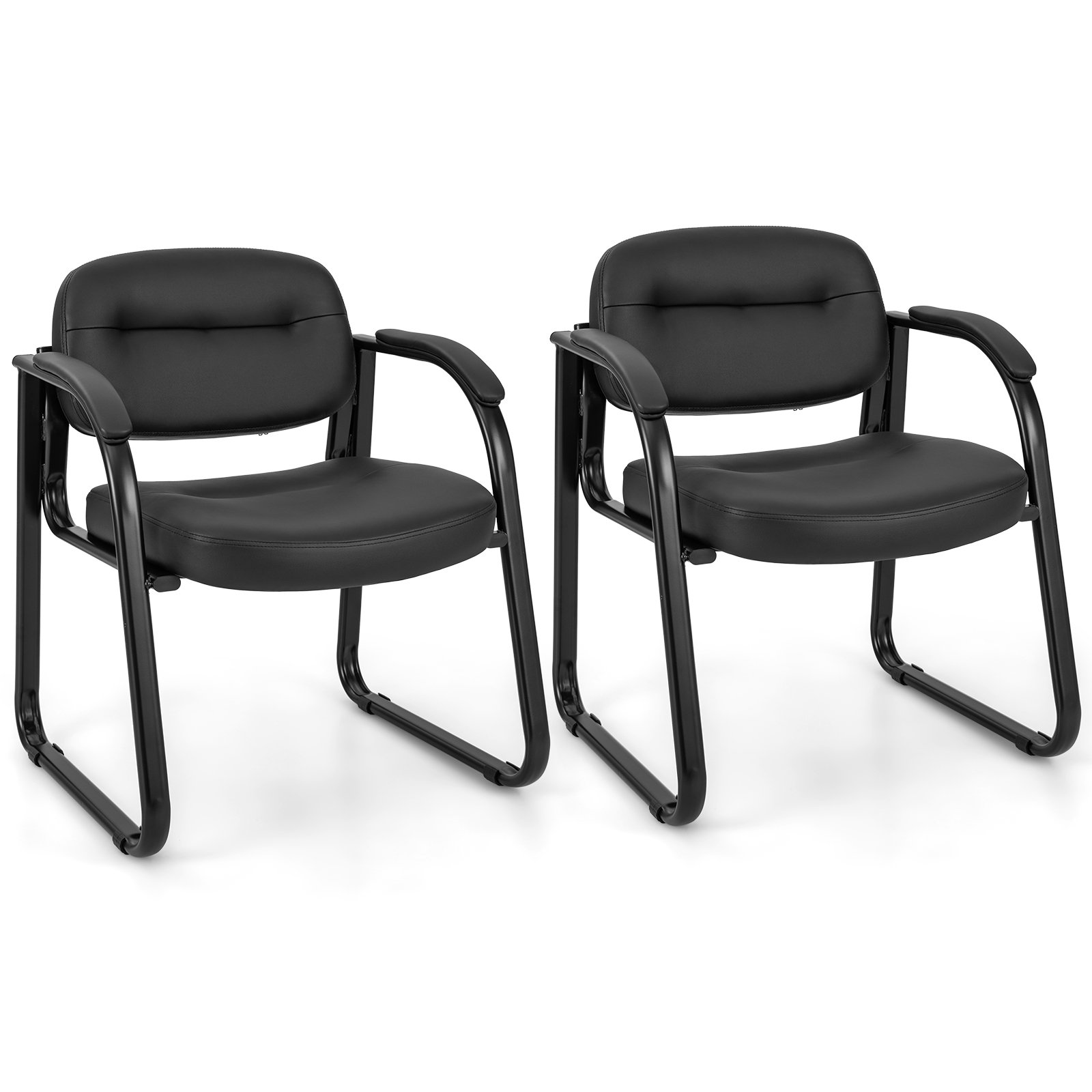 Office Chair - Set of 2 Waiting Room Chairs with Sled Base and Padded Arm Rest Black 62cm - Savings Store