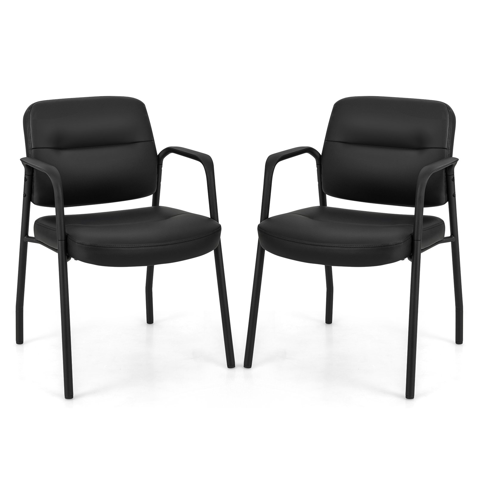 Office Chair - Set of 2 Waiting Room Chairs with Integrated Armrests No Wheels Black 58cm - Savings Store
