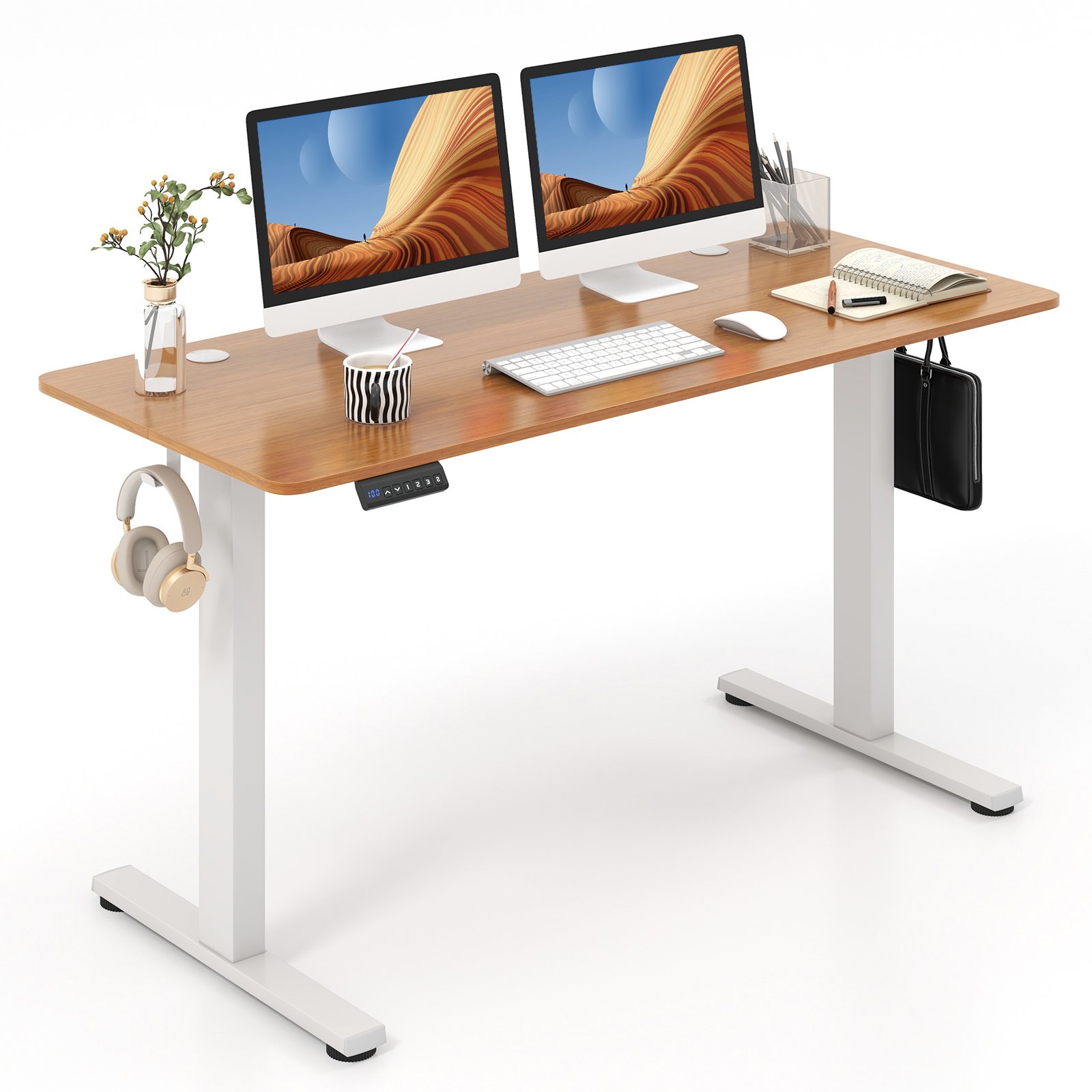 Computer Desk - Height Adjustable Standing Desk with 3 Memory Heights Natural 140cm - Savings Store