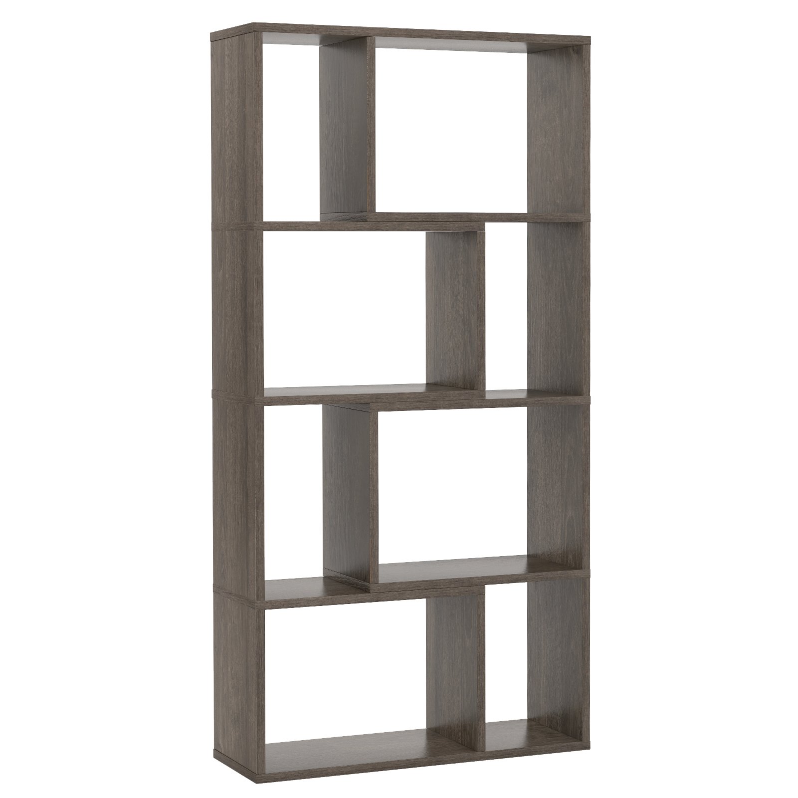 Bookcase - 5-Tier Geometric Bookshelf with 8 Cubes Floor Standing Open Display-Grey - Savings Store
