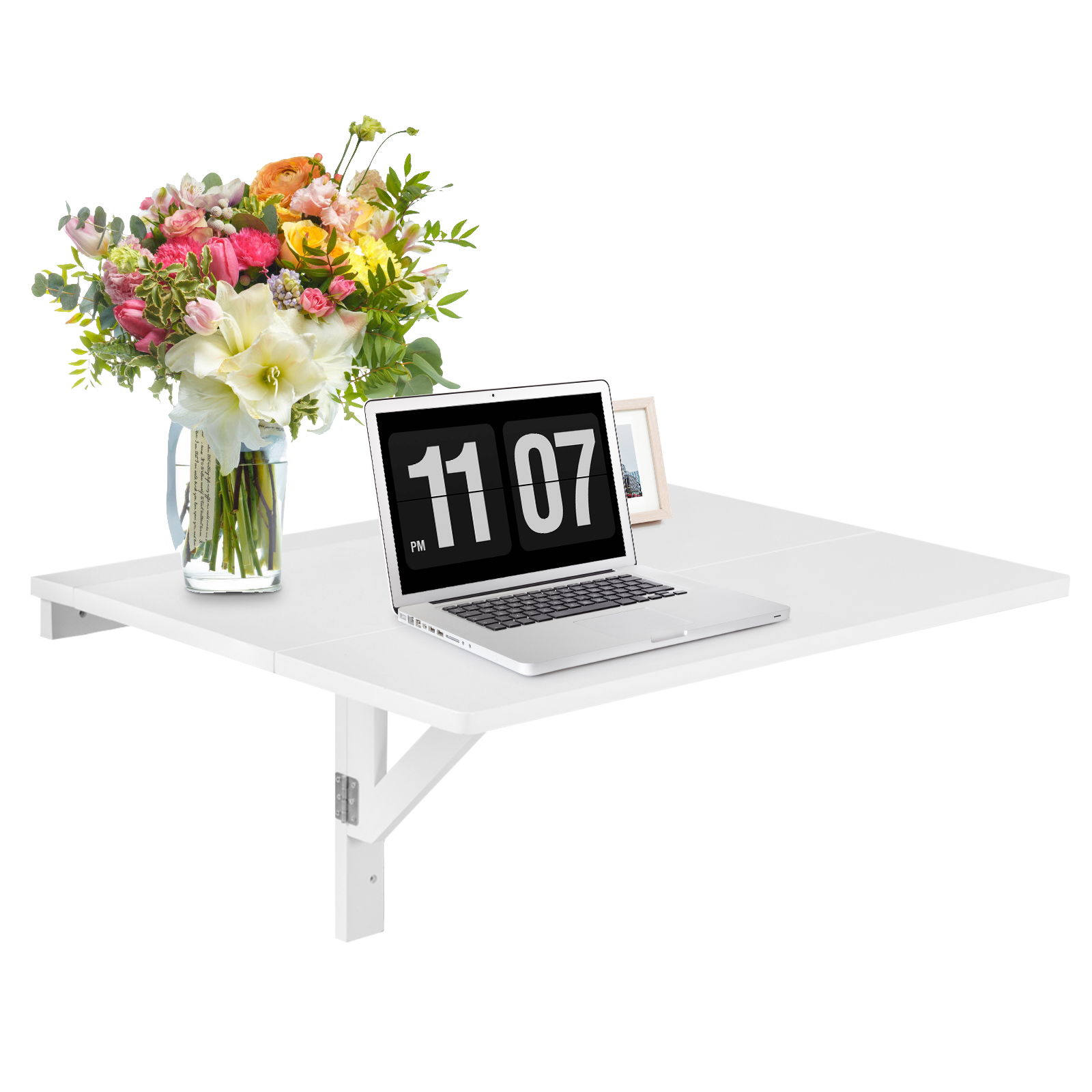 80 x 60 cm Wall Mounted Folding Table Drop-Leaf Floating Writing Desk-White - Savings Store