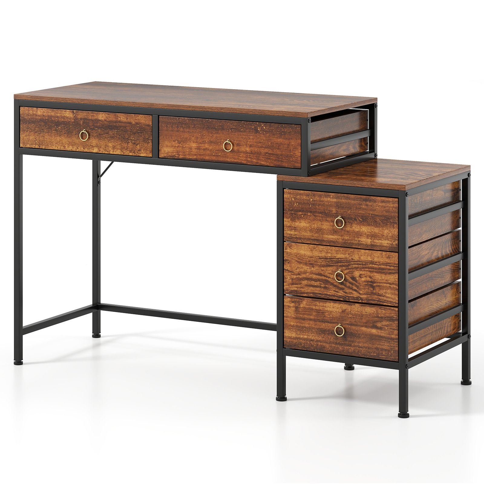 LYMO Computer Desk with 5 Drawers and Side File Cabinet-Rustic Brown - Savings Store