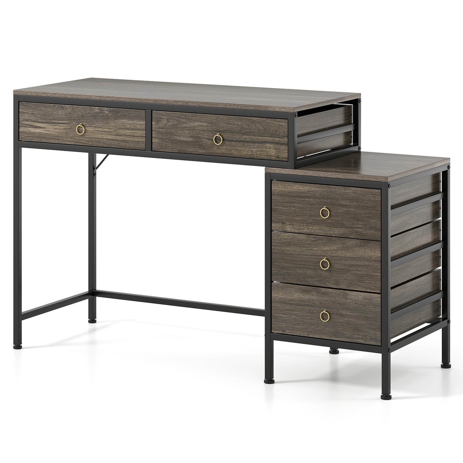 LYMO Computer Desk with 5 Drawers and Side File Cabinet-Grey - Savings Store