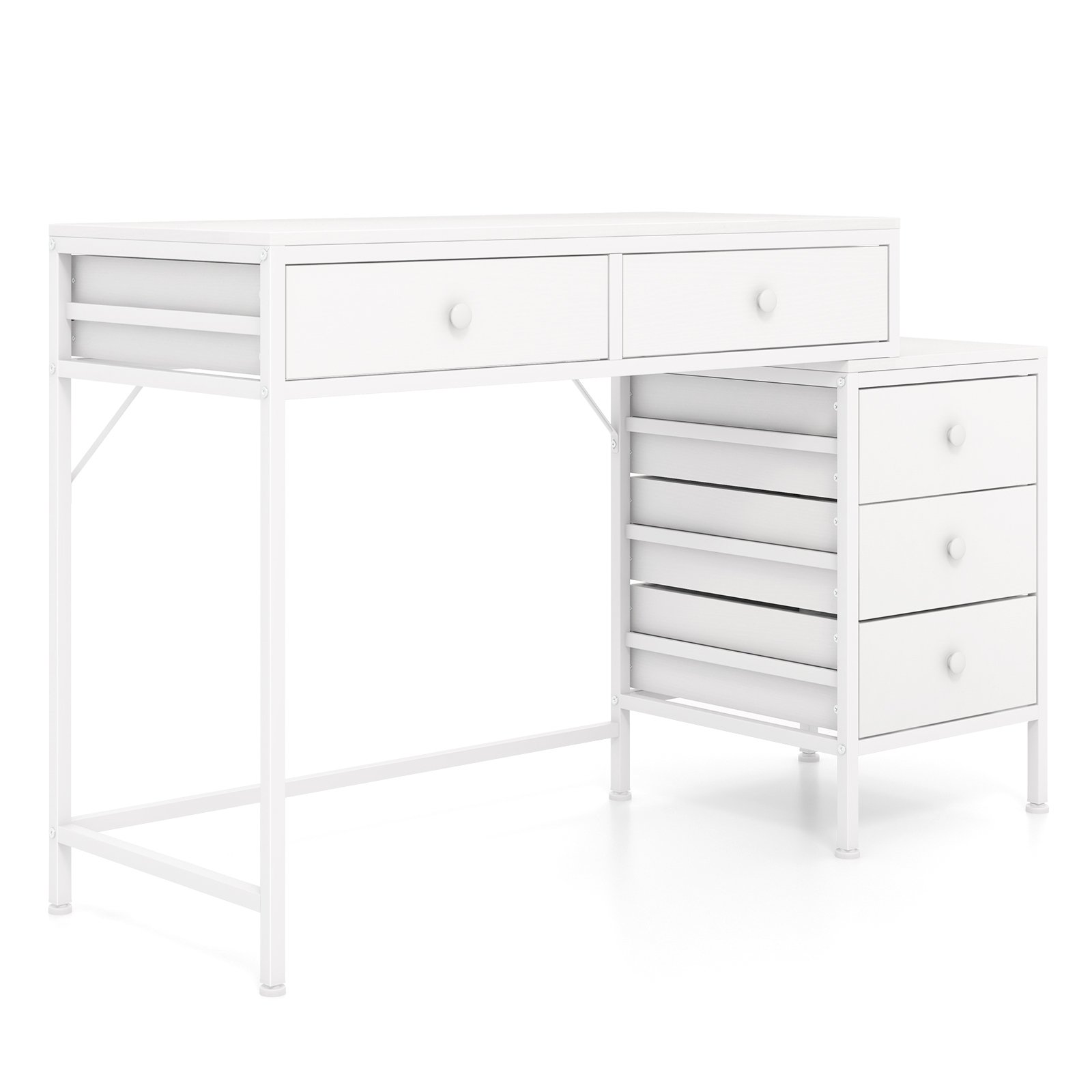 LYMO Computer Desk with 5 Drawers and Side File Cabinet-White - Savings Store