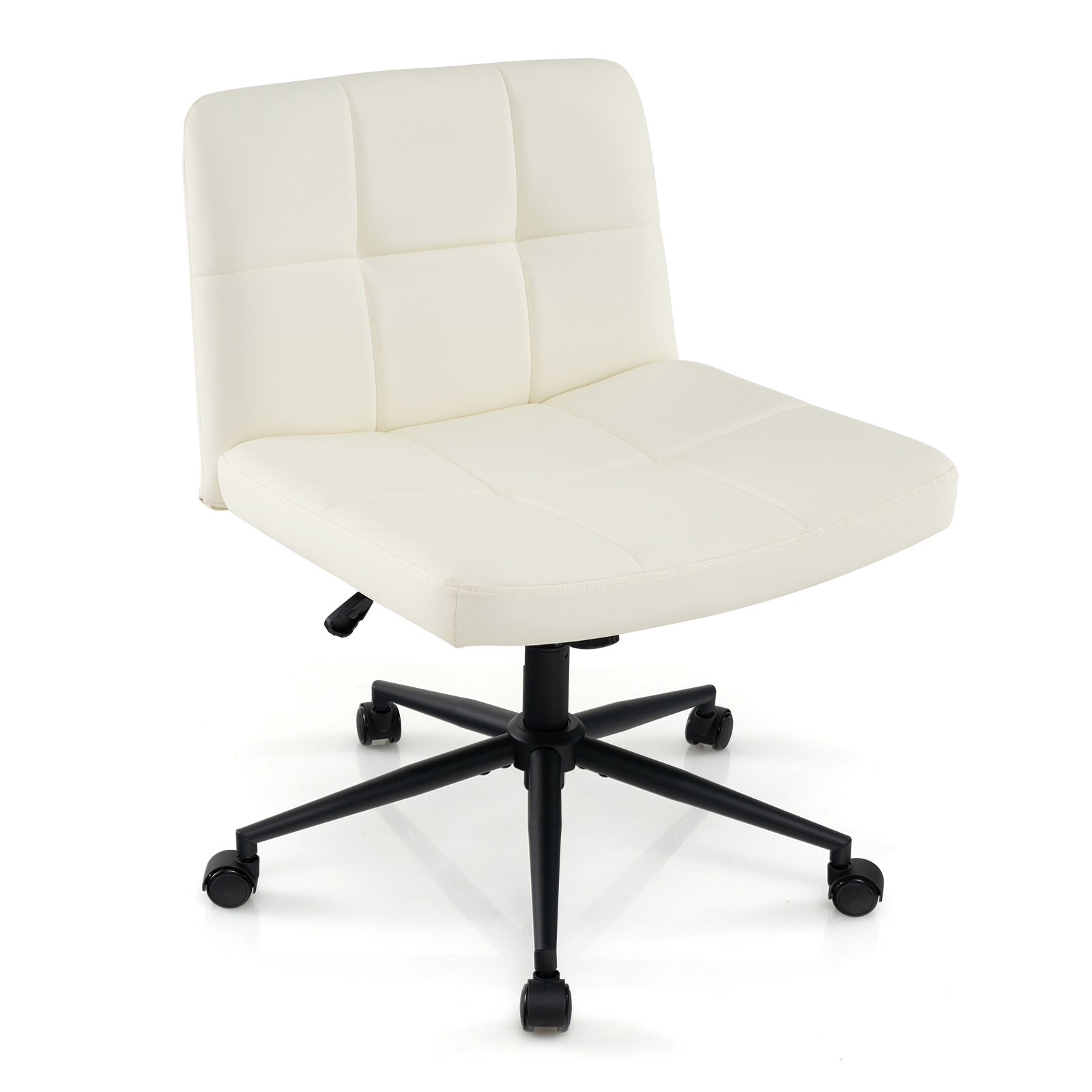 Office Chair - PU Leather Upholstered Crosslegged Office Chair with Wheels Beige 70cm - Savings Store
