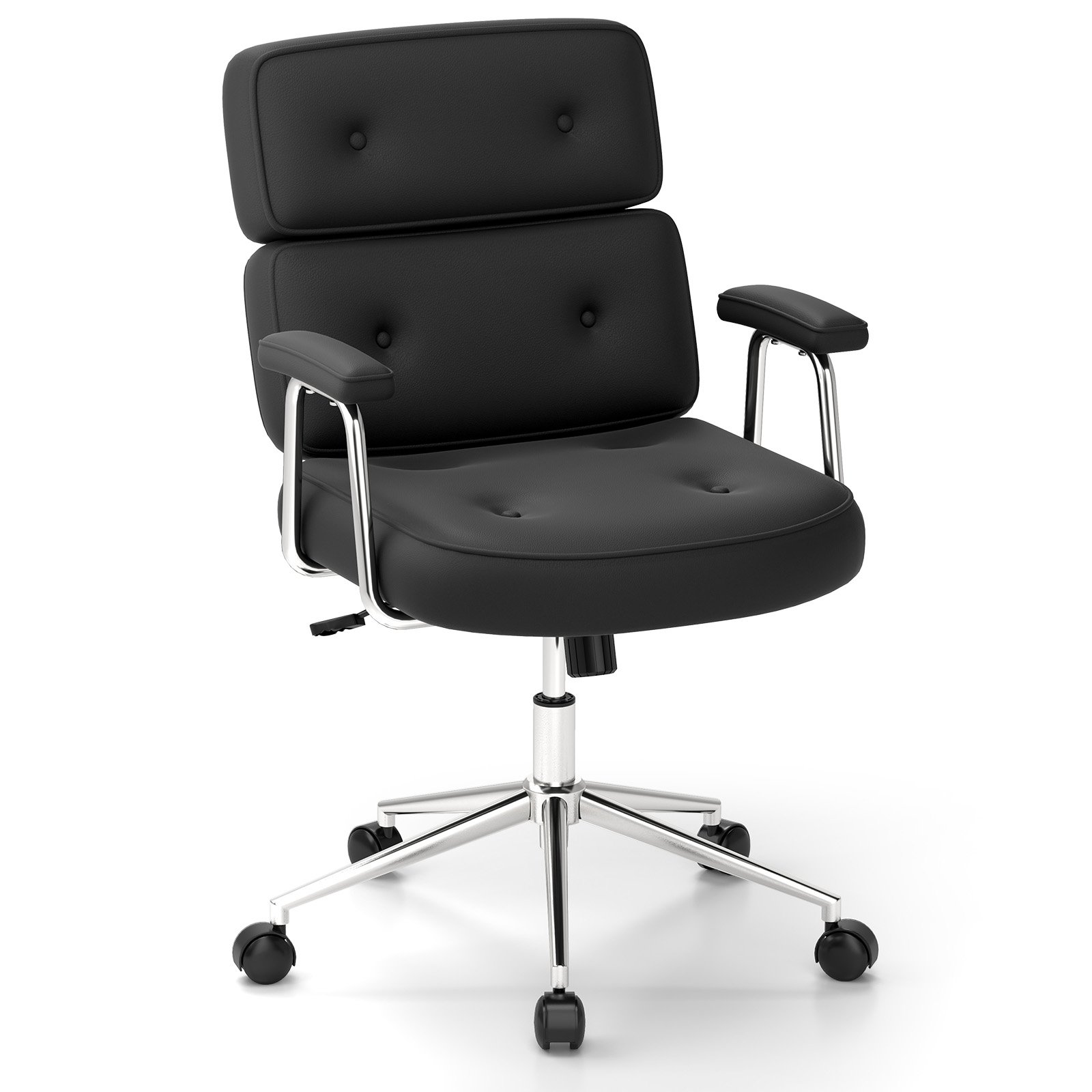 ZARIVA PU Leather Upholstered Office Chair with Button Tufted Back-Black - Savings Store