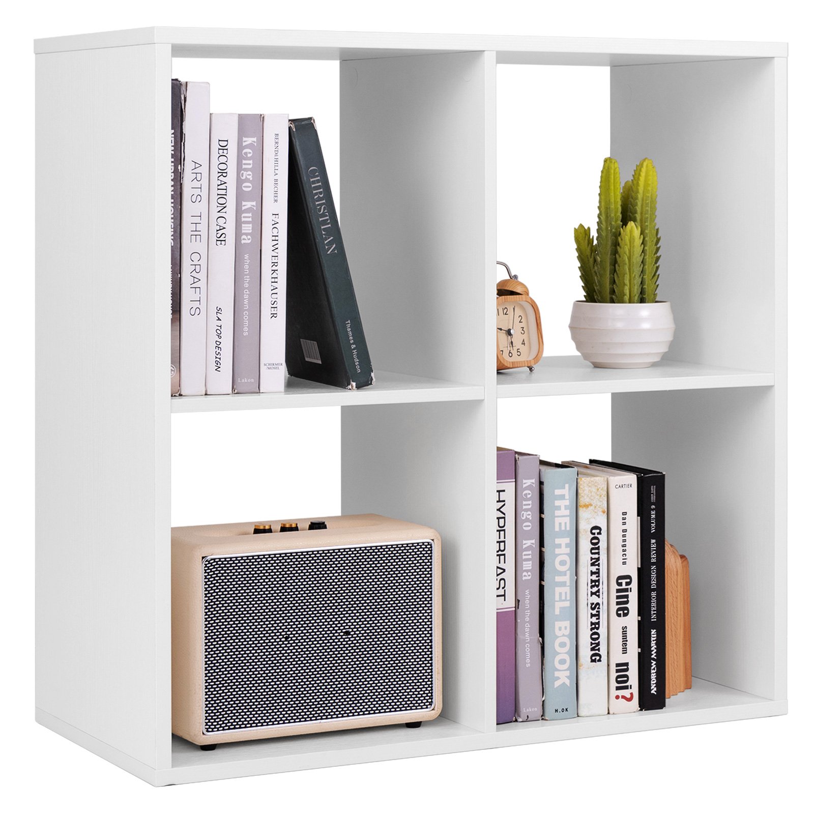 Bookcase - 4-Cube Bookcase Home 2-tier Bookshelf with Anti-toppling Kit-White - Savings Store