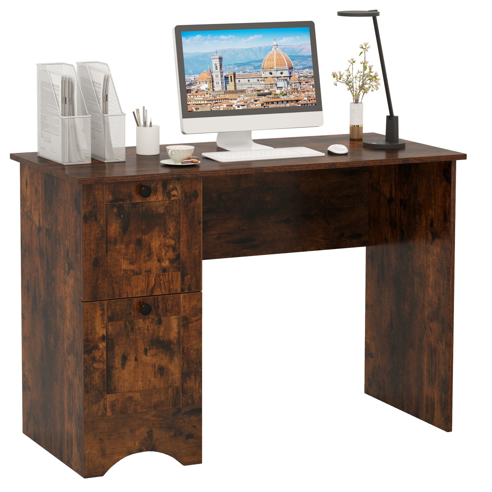 AALVI Home Office Writing Desk with 2 Drawers-Rustic Brown - Savings Store