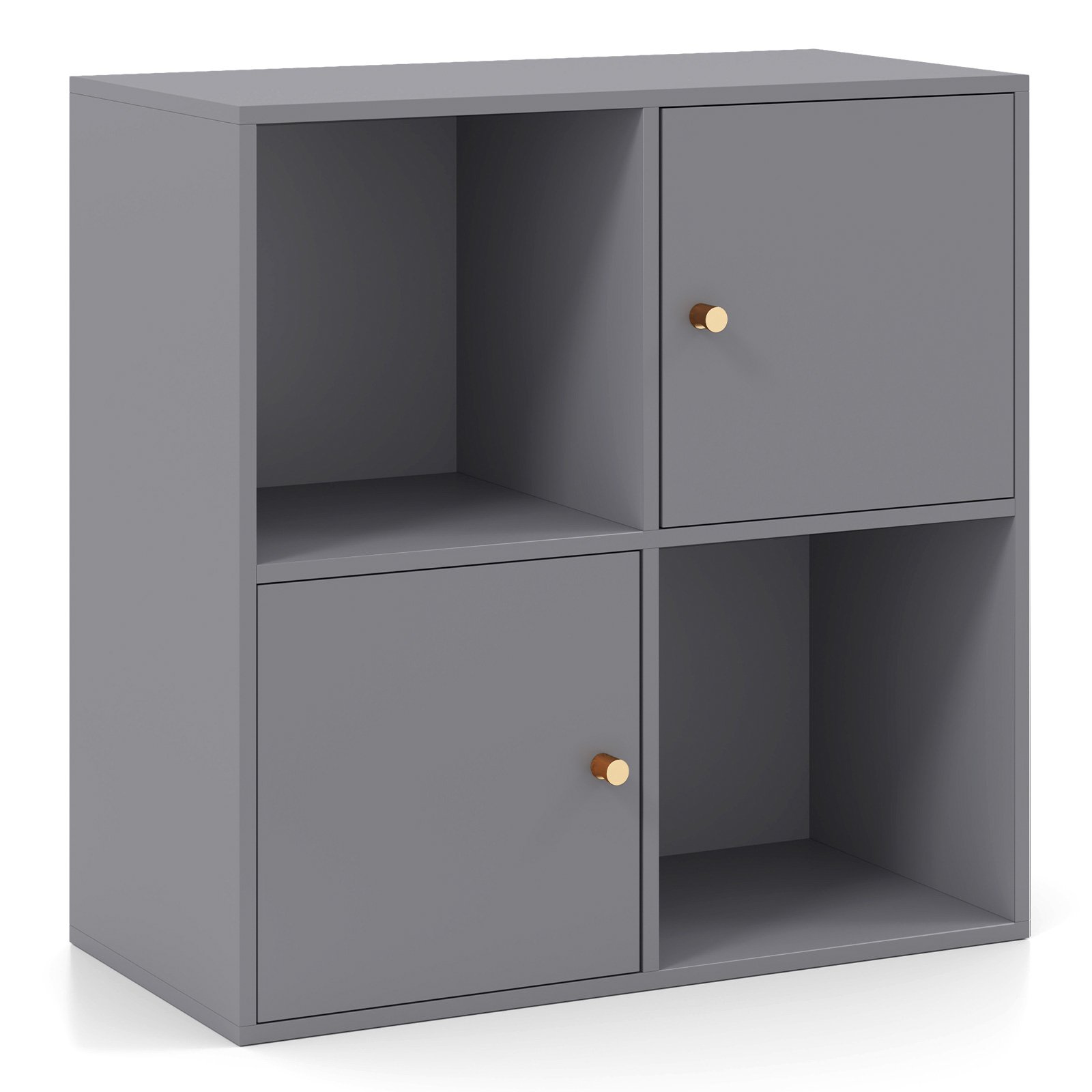 CARA 3-Tier Bookshelf with Dual Anti-Tipping Kits and 2 Cabinets-Grey - Savings Store